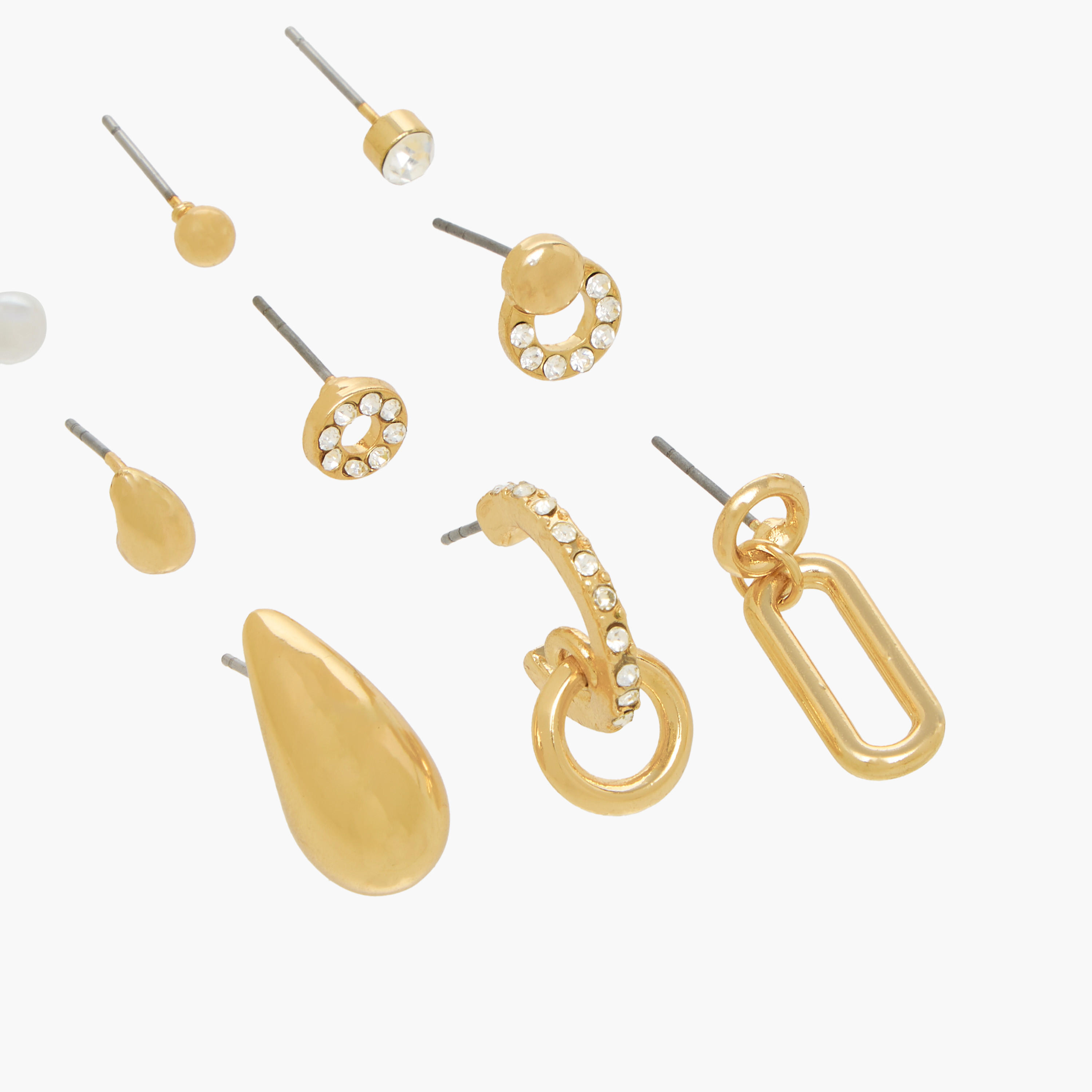 حلقان متنوعة بلون ذهبي وبمكبس إغلاق خلفي - عبوة من 9 أزواج-women-watchesandjewellery-jewellery-earrings-image-3