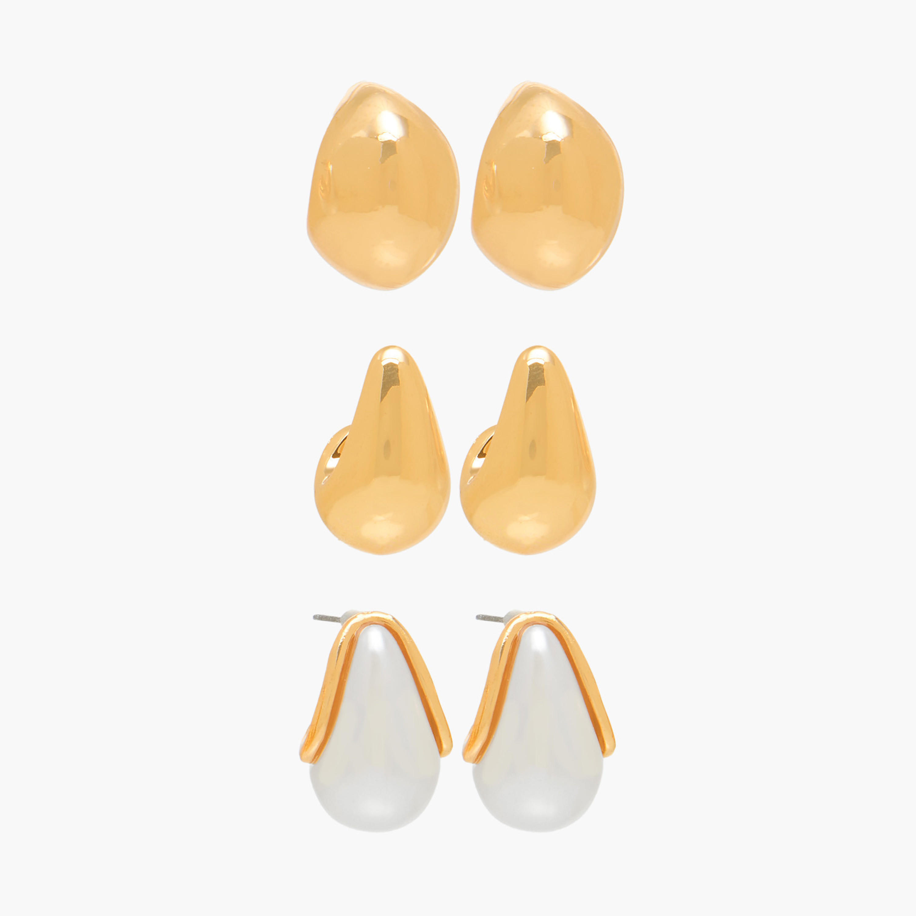 Pack of 3 Gold Tone Tear Drop Earrings with Pushback Closure-women-watchesandjewellery-jewellery-earrings-image-1