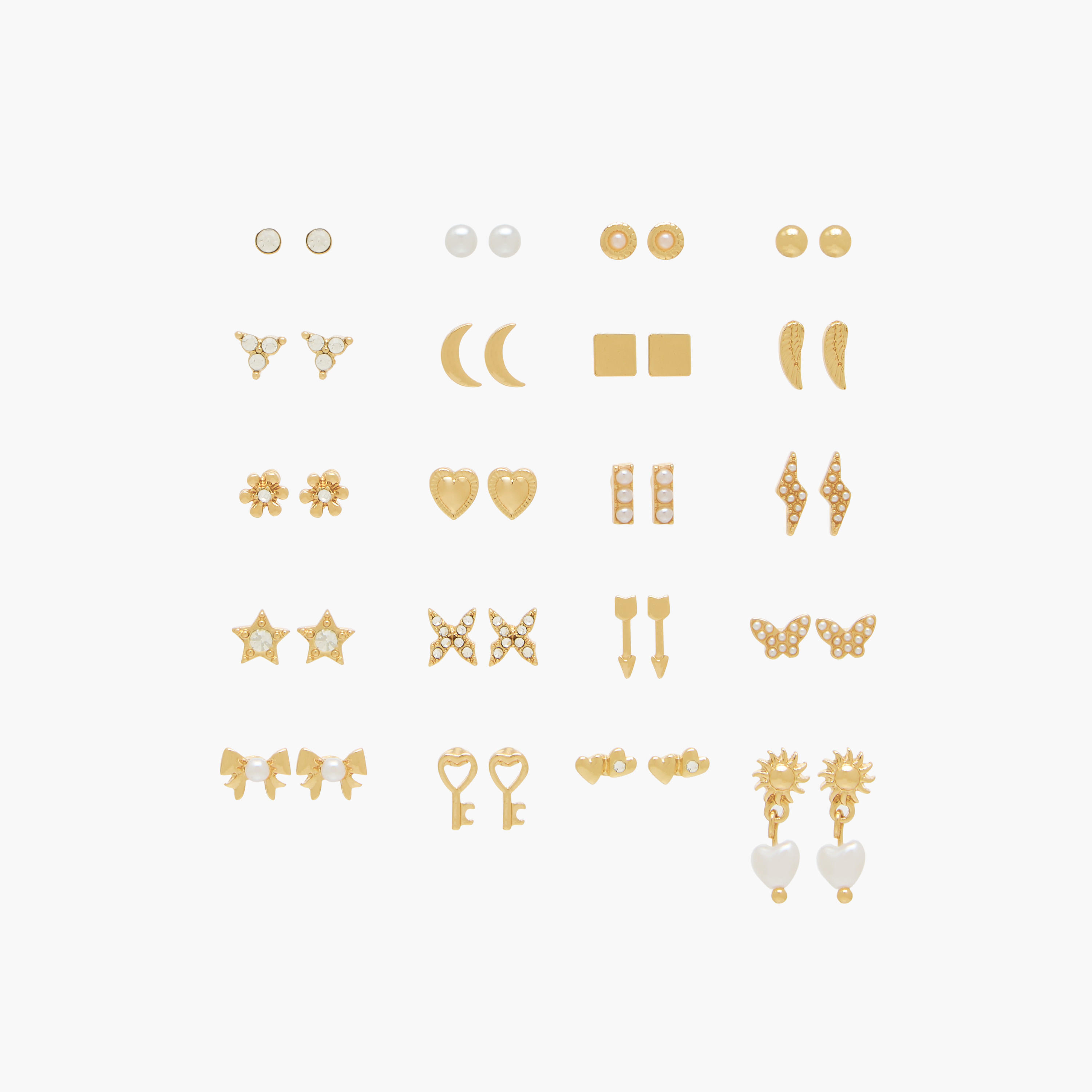 Pack of 20 Metallic Stud Earrings with Pushback Closure-women-watchesandjewellery-jewellery-earrings-image-1