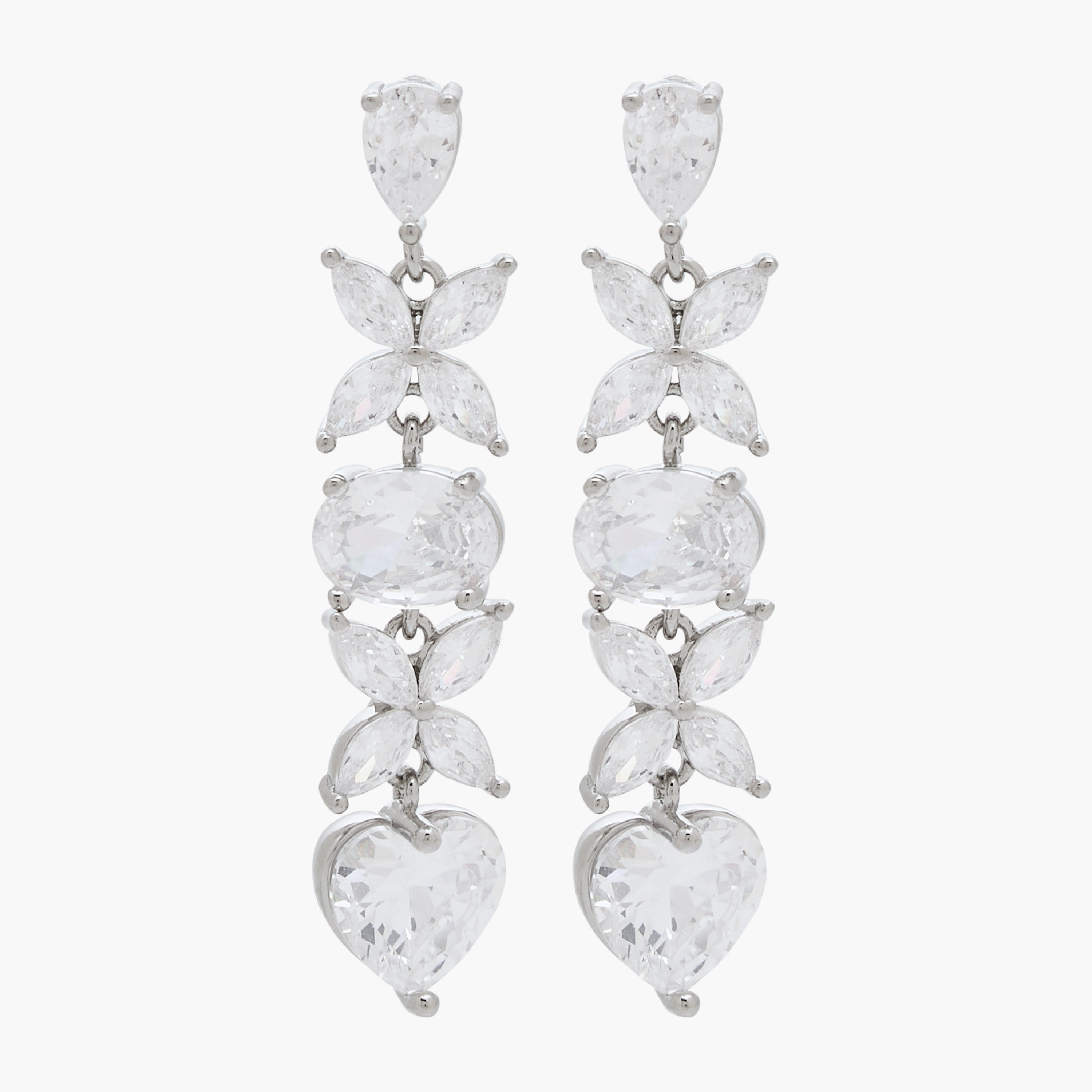 Silver Tone Cubic Zirconia Embellished Dangler Earrings with Pushback Closure-women-watchesandjewellery-jewellery-earrings-image-1