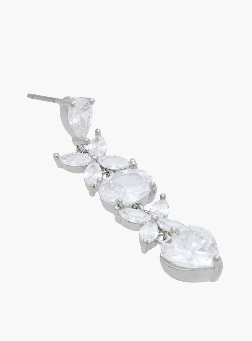 Silver Tone Cubic Zirconia Embellished Dangler Earrings with Pushback Closure-women-watchesandjewellery-jewellery-earrings-image-3