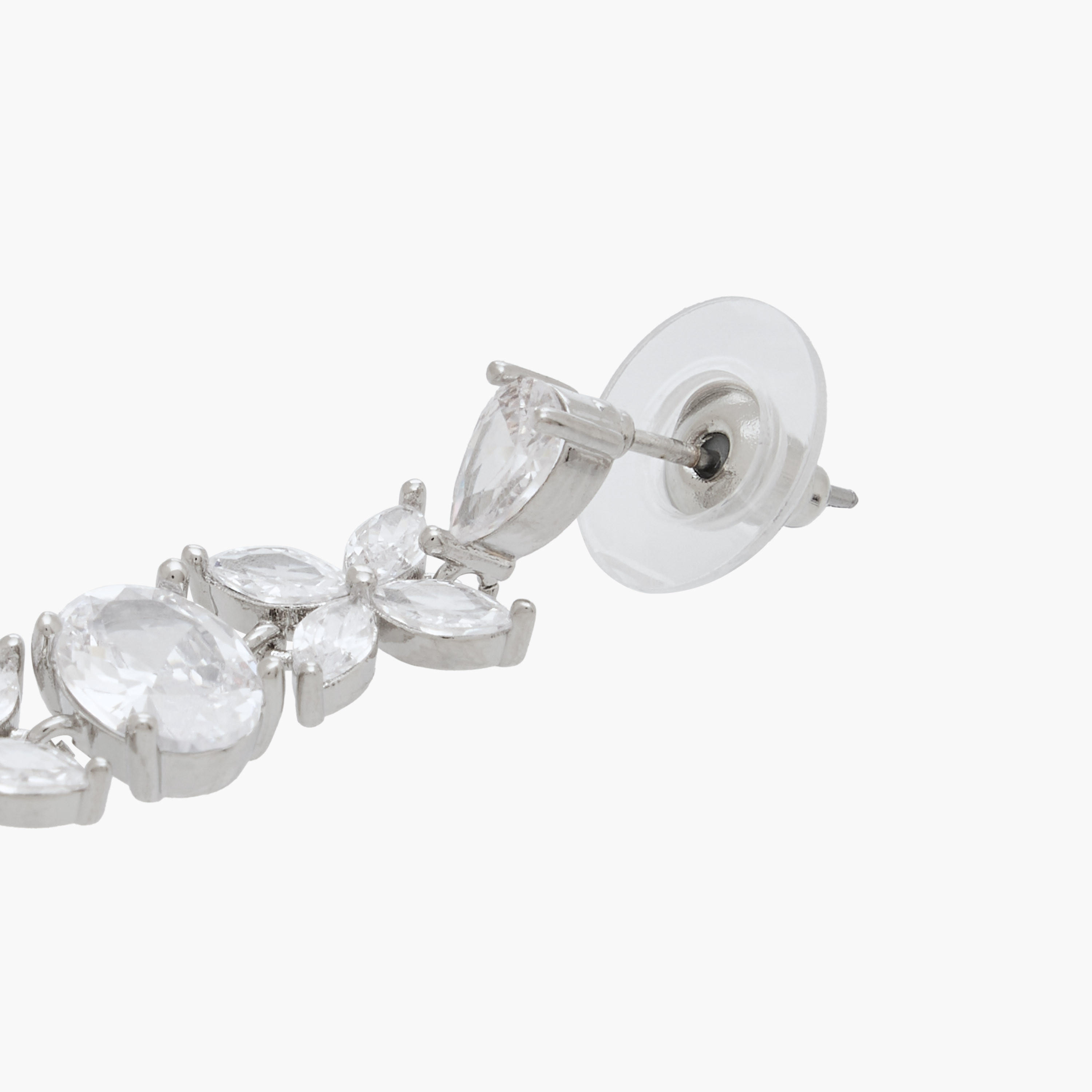 Silver Tone Cubic Zirconia Embellished Dangler Earrings with Pushback Closure-women-watchesandjewellery-jewellery-earrings-image-4