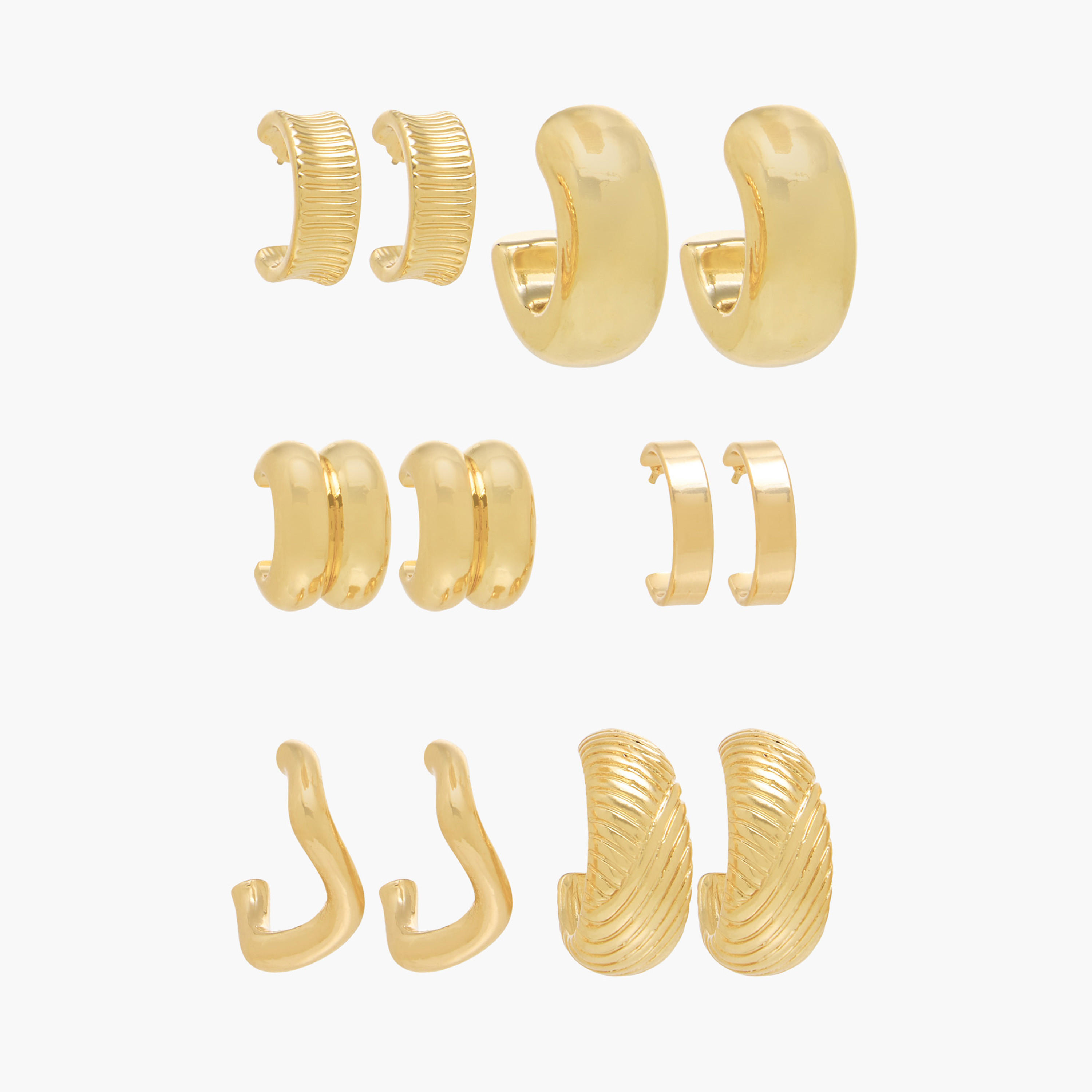 طقم حلقان طوق بلون ذهبي ومكبس إغلاق خلفي - طقم 6 أزواج-women-watchesandjewellery-jewellery-earrings-image-1