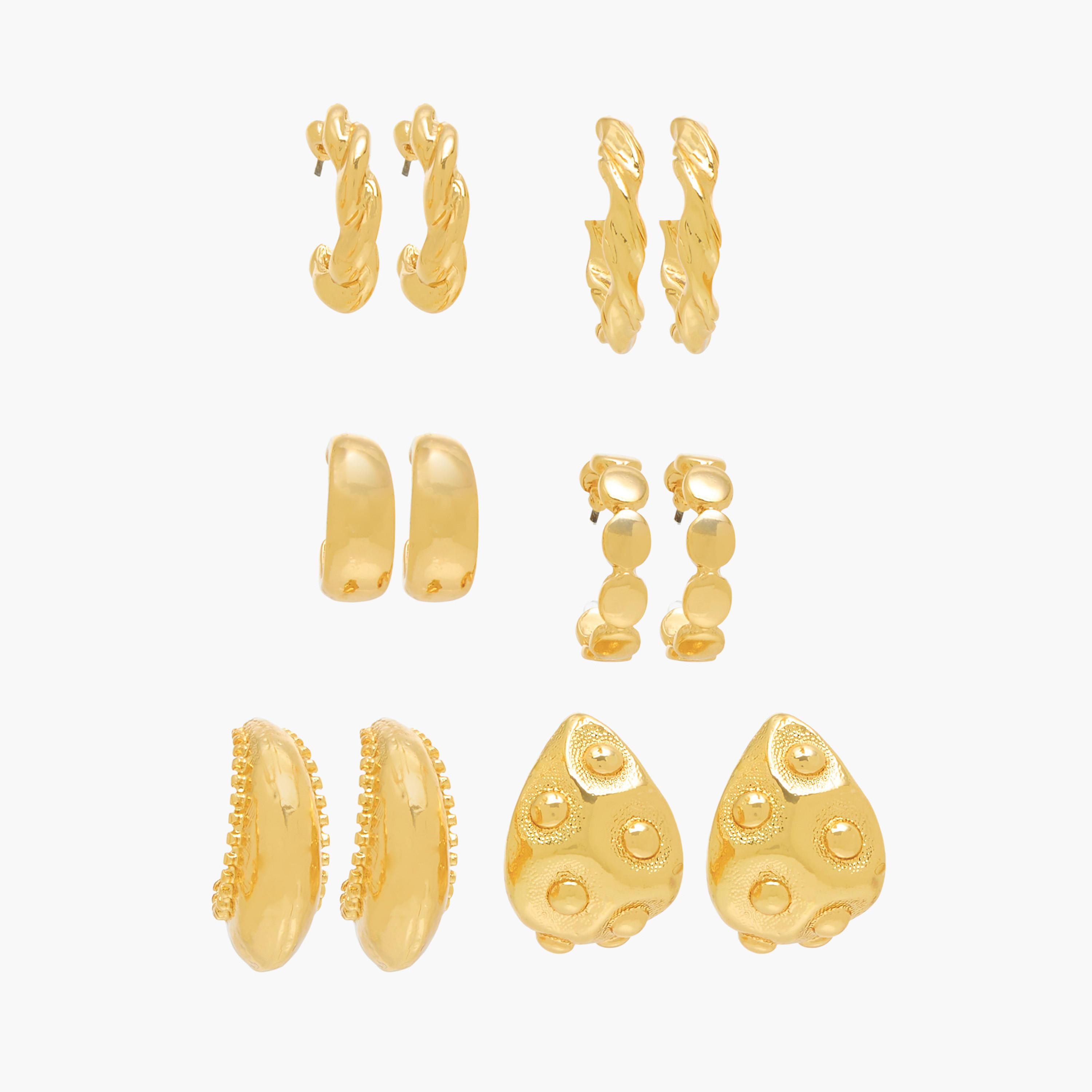 Pack of 6 Gold Tone Hoop Earrings with Pushback Closure-women-watchesandjewellery-jewellery-earrings-image-1