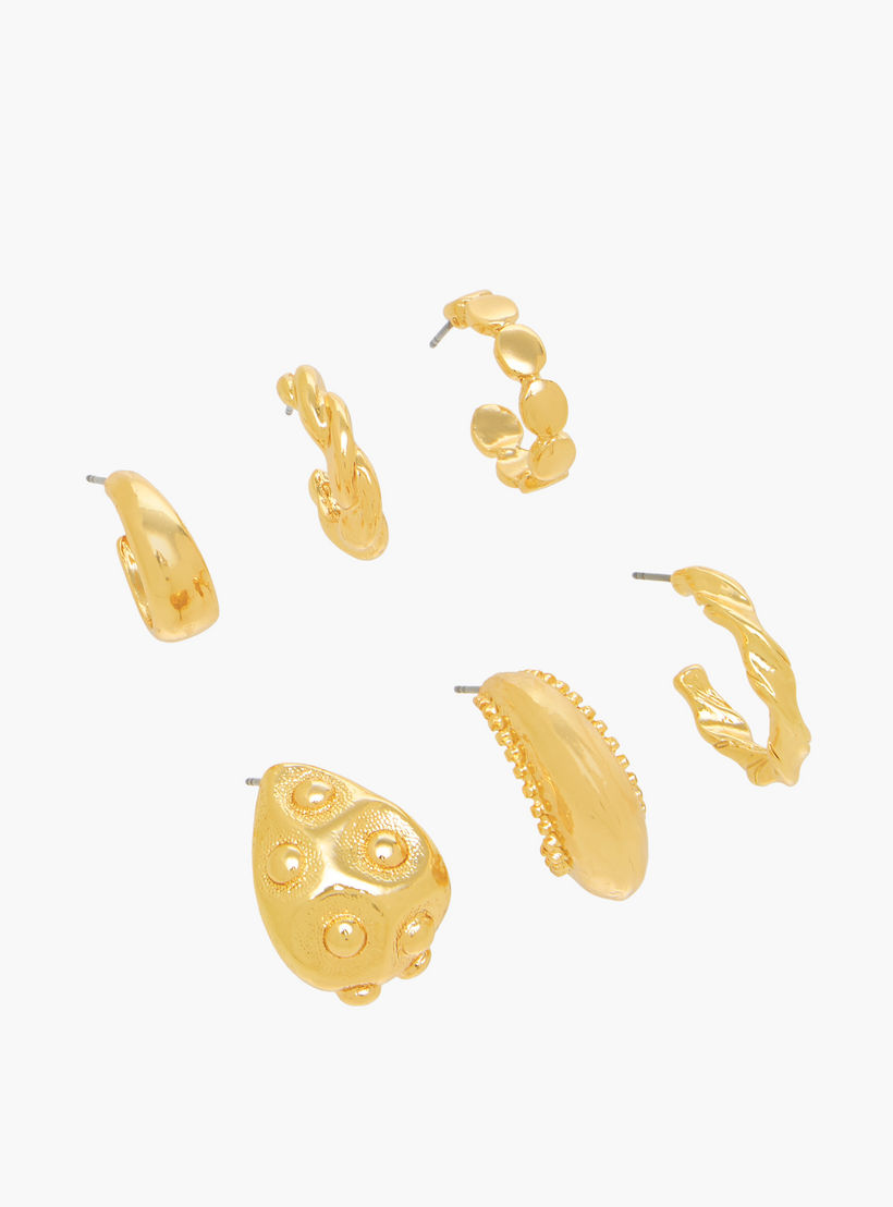 Pack of 6 Gold Tone Hoop Earrings with Pushback Closure-women-watchesandjewellery-jewellery-earrings-image-2