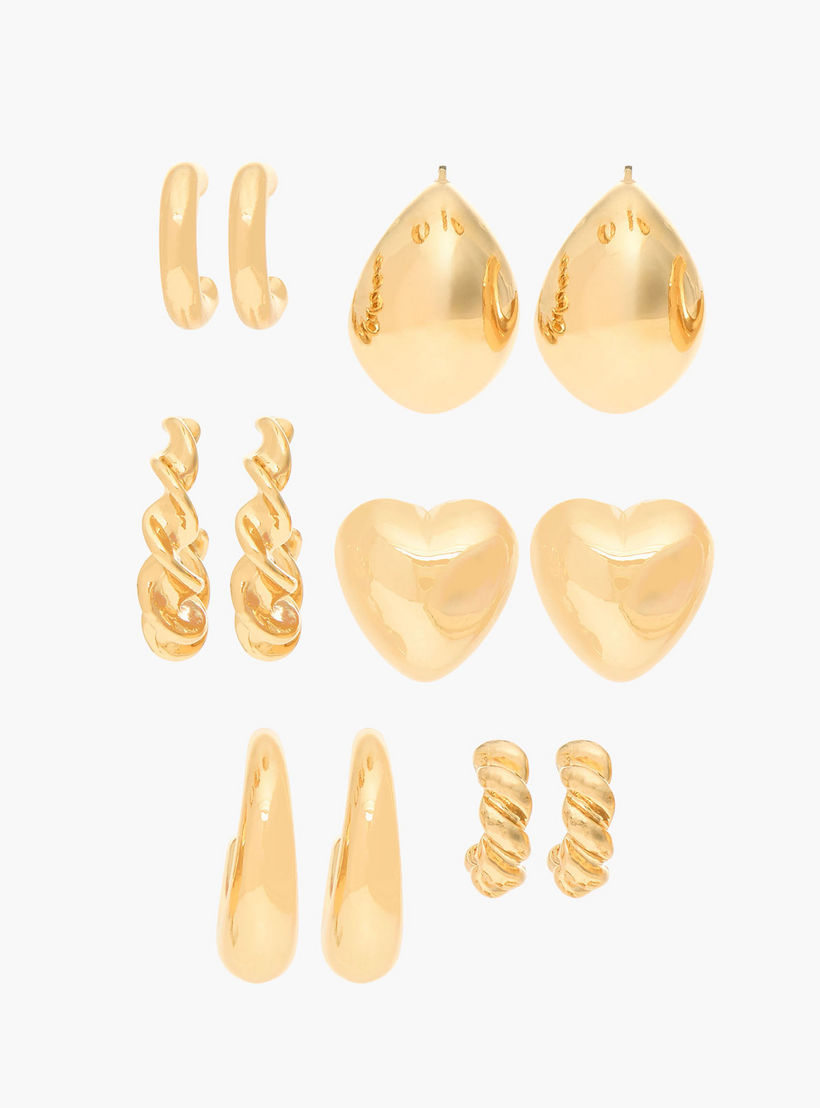 Pack of 6 Gold Tone Hoop Earrings with Pushback Closure-women-watchesandjewellery-jewellery-earrings-image-1
