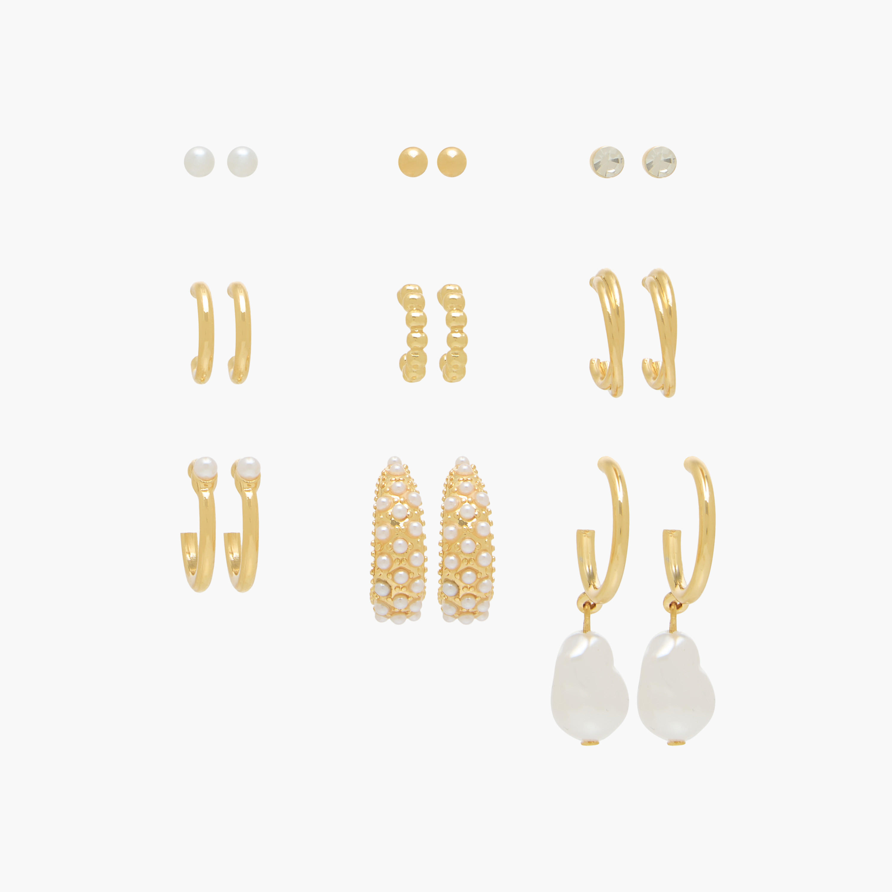 Pack of 9 Metallic Assorted Earrings with Pushback Closure-women-watchesandjewellery-jewellery-earrings-image-1