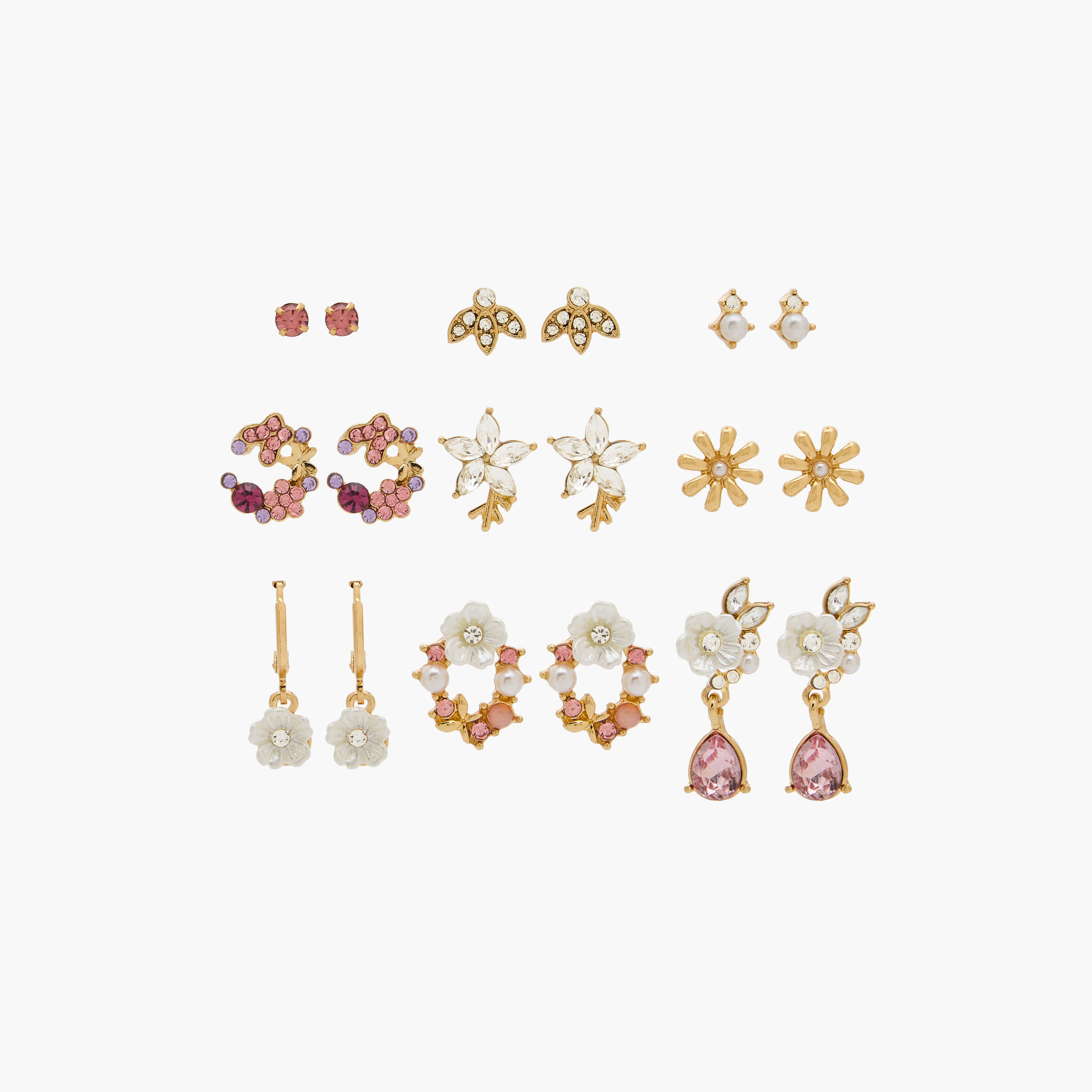 Pack of 9 Metallic Assorted Stud Earrings with Pushback Closure-women-watchesandjewellery-jewellery-earrings-image-1