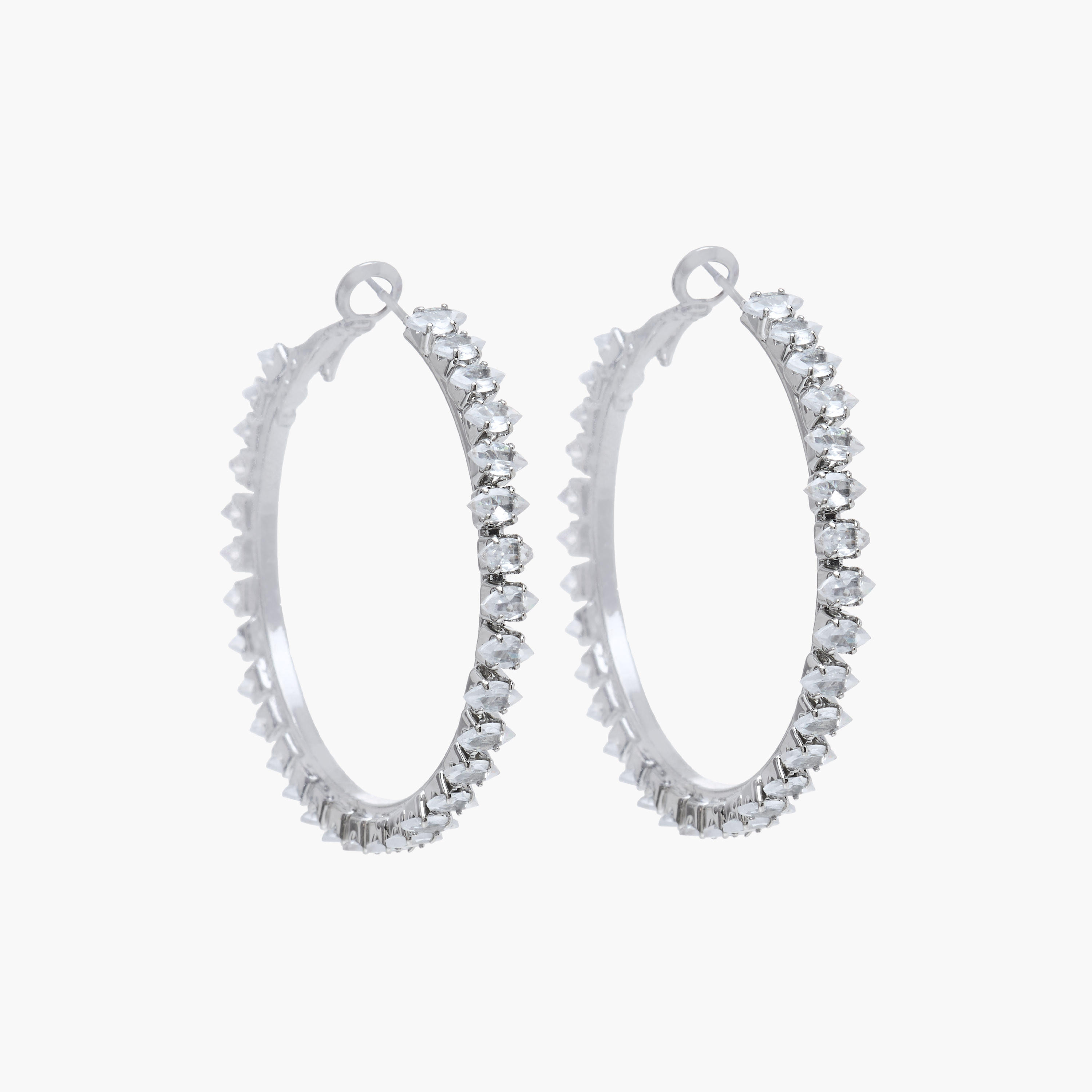 Silver Tone Cubic Zirconia Embellished Hoop Earrings with Clasp Closure-women-watchesandjewellery-jewellery-earrings-image-1