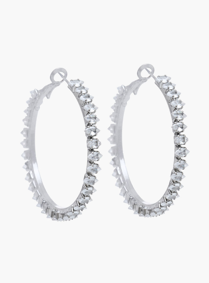 Silver Tone Cubic Zirconia Embellished Hoop Earrings with Clasp Closure-women-watchesandjewellery-jewellery-earrings-image-1