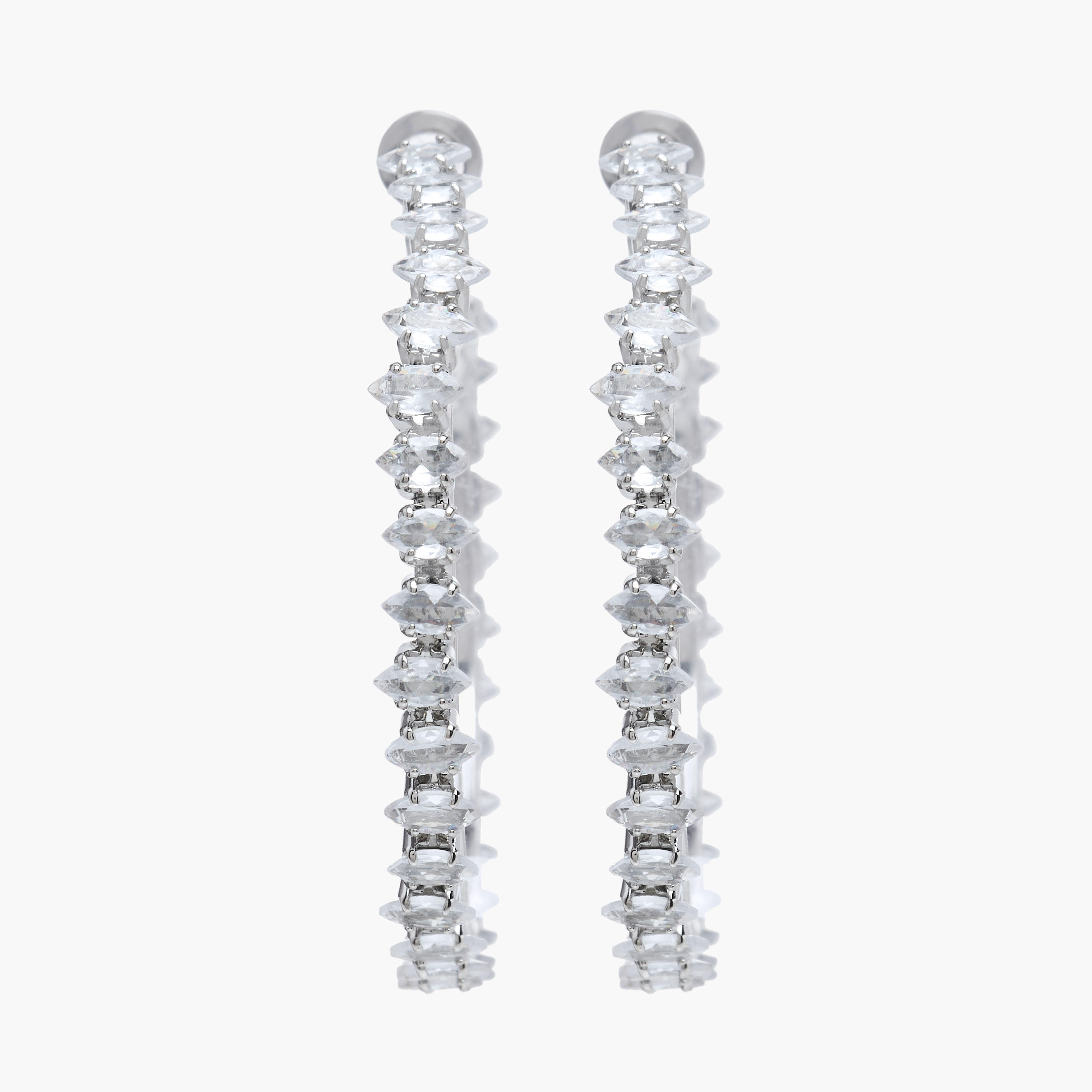 Silver Tone Cubic Zirconia Embellished Hoop Earrings with Clasp Closure-women-watchesandjewellery-jewellery-earrings-image-2