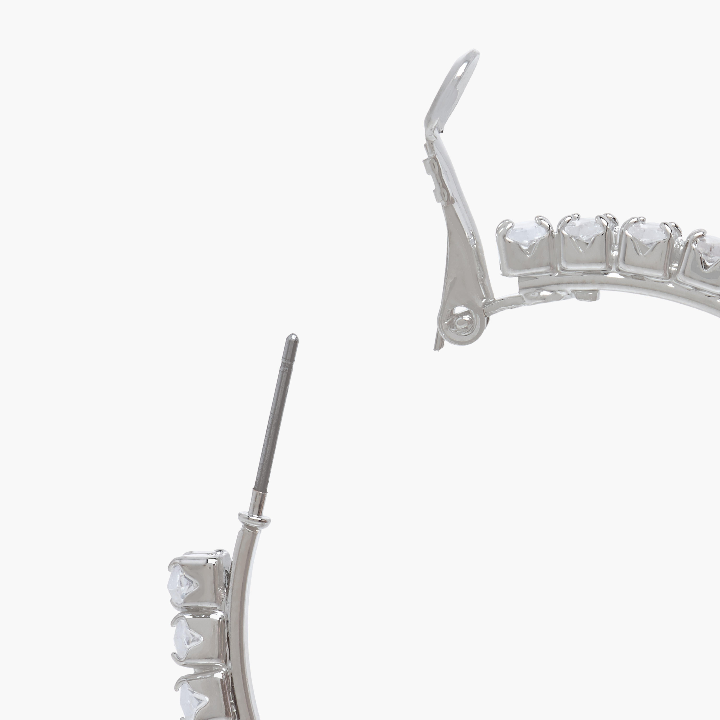 Silver Tone Cubic Zirconia Embellished Hoop Earrings with Clasp Closure-women-watchesandjewellery-jewellery-earrings-image-4