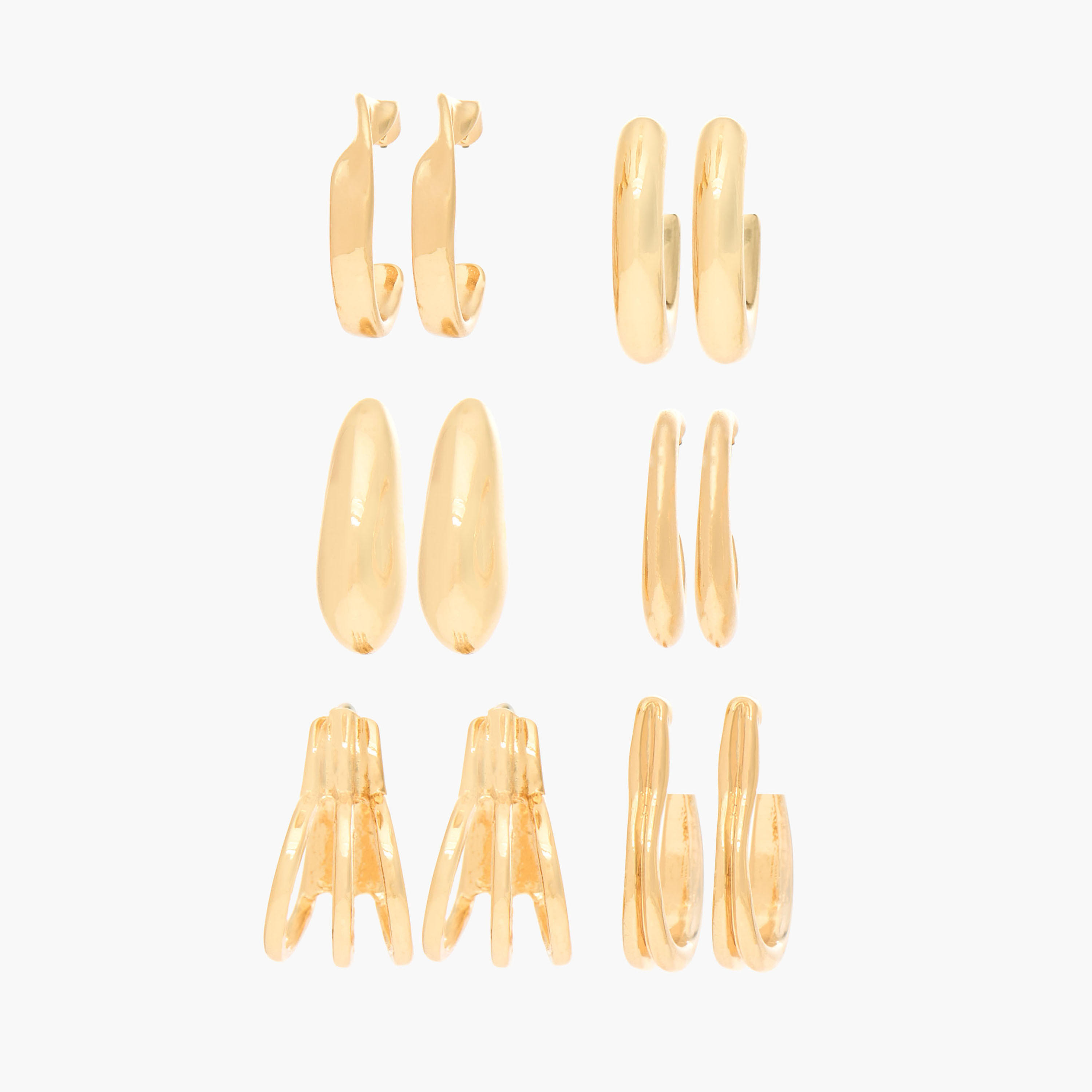 طقم حلقان طوق بلون ذهبي ومكبس إغلاق خلفي - طقم 6 أزواج-women-watchesandjewellery-jewellery-earrings-image-1