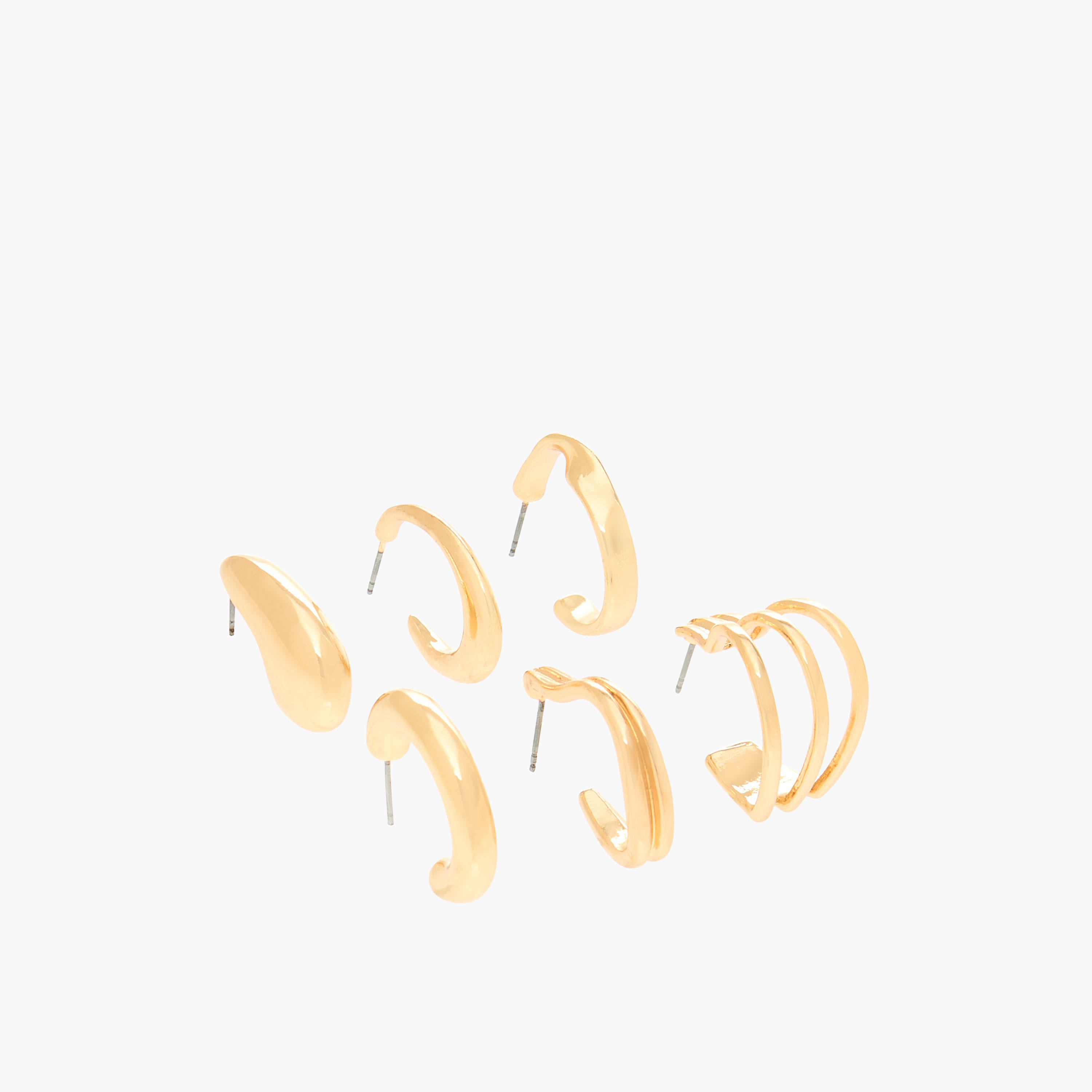 طقم حلقان طوق بلون ذهبي ومكبس إغلاق خلفي - طقم 6 أزواج-women-watchesandjewellery-jewellery-earrings-image-2