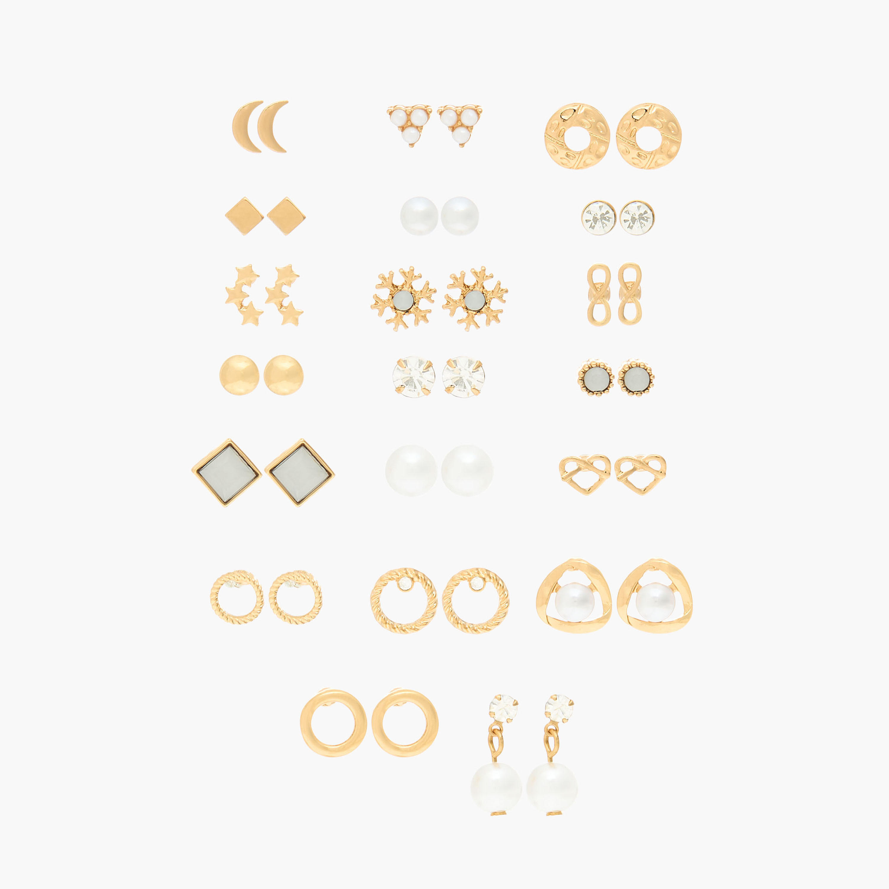 حلقان مرصعة متنوعة بمكبس إغلاق خلفي - عبوة 20 زوج-women-watchesandjewellery-jewellery-earrings-image-1