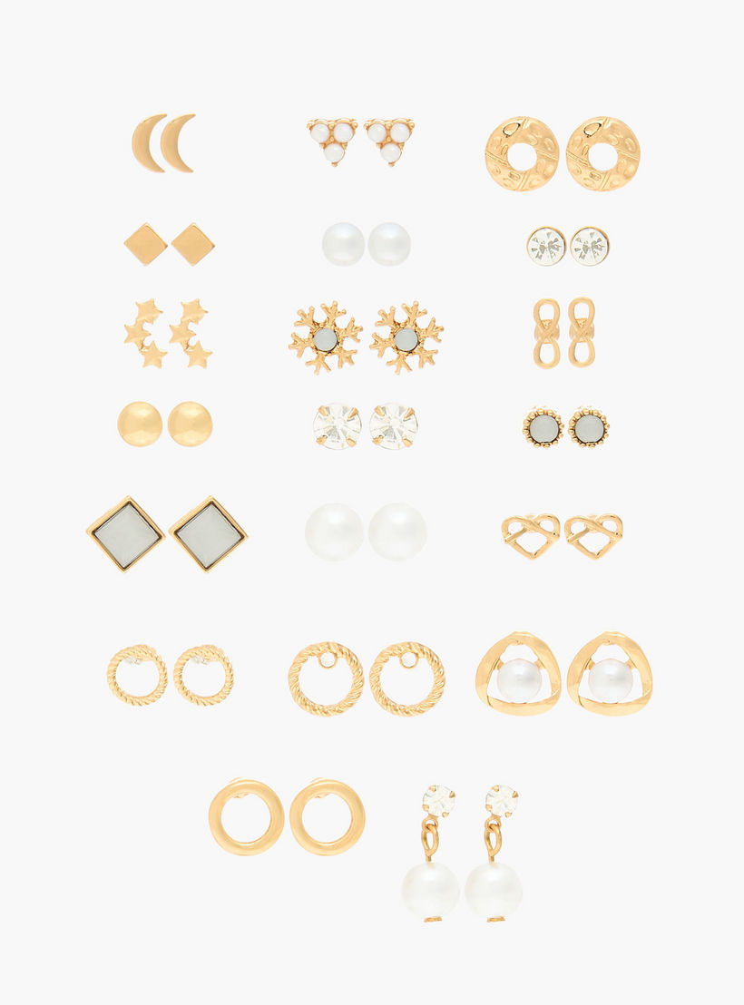 حلقان مرصعة متنوعة بمكبس إغلاق خلفي - عبوة 20 زوج-women-watchesandjewellery-jewellery-earrings-image-1