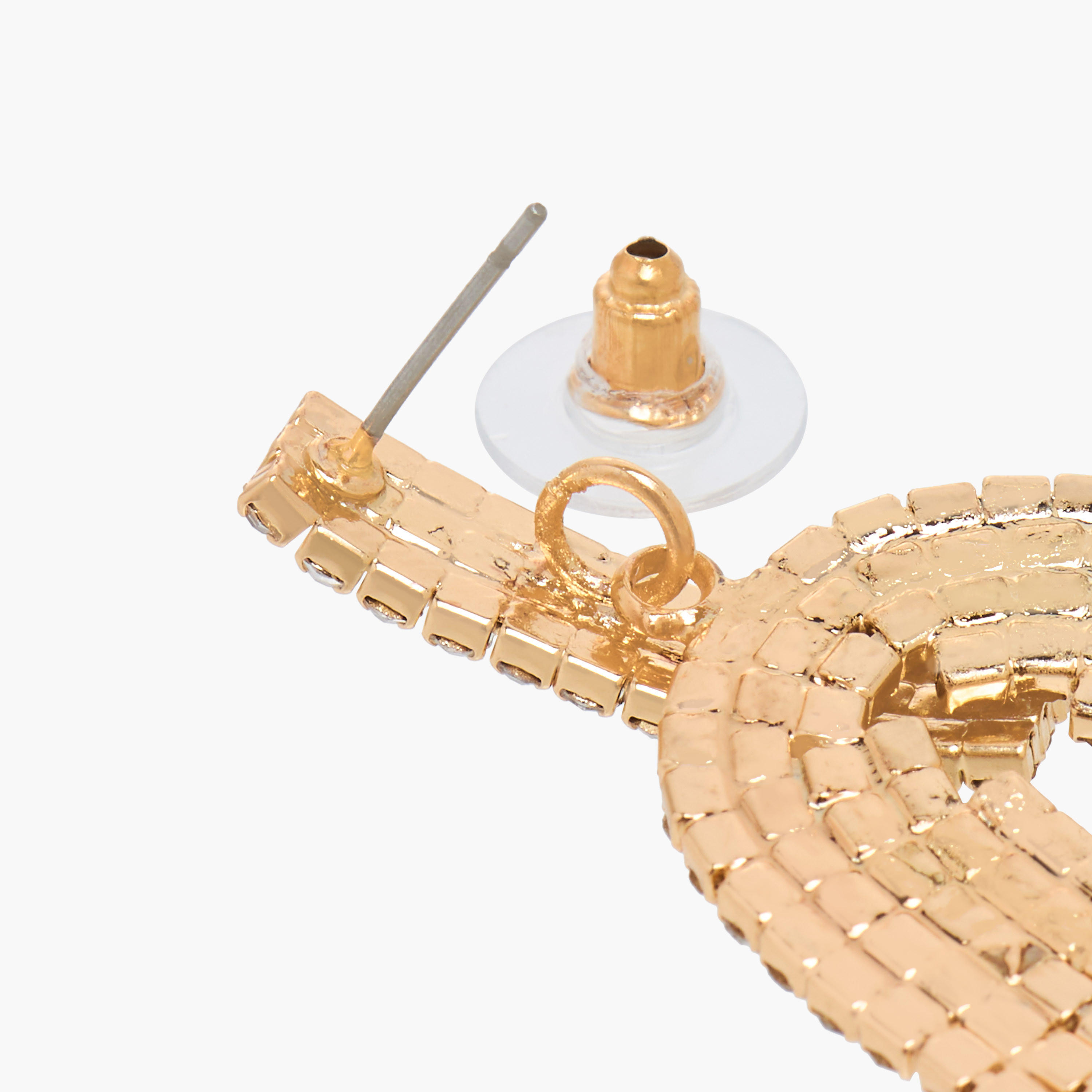حلق ميتاليك متدلي مزين بالألماس بمكبس إغلاق خلفي-women-watchesandjewellery-jewellery-earrings-image-4