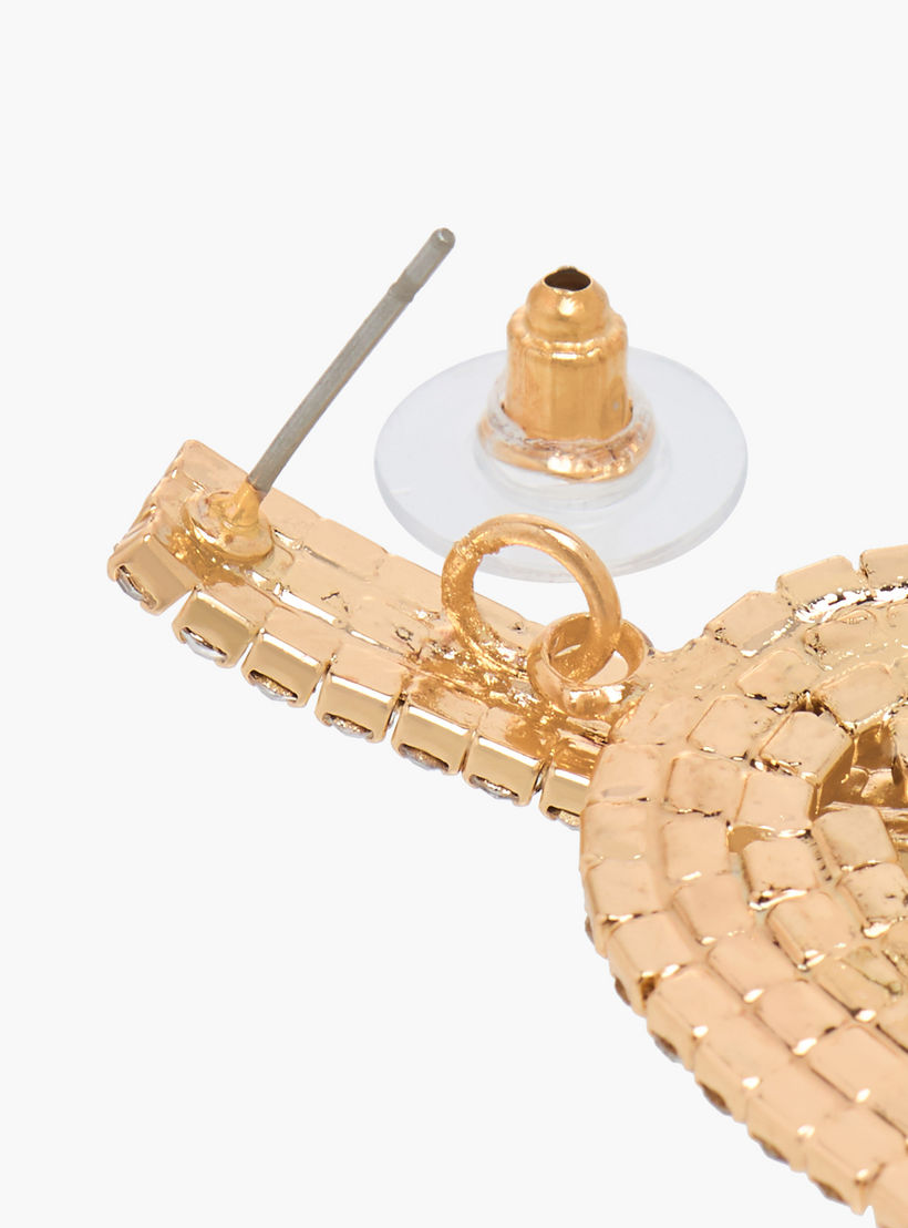 حلق ميتاليك متدلي مزين بالألماس بمكبس إغلاق خلفي-women-watchesandjewellery-jewellery-earrings-image-4