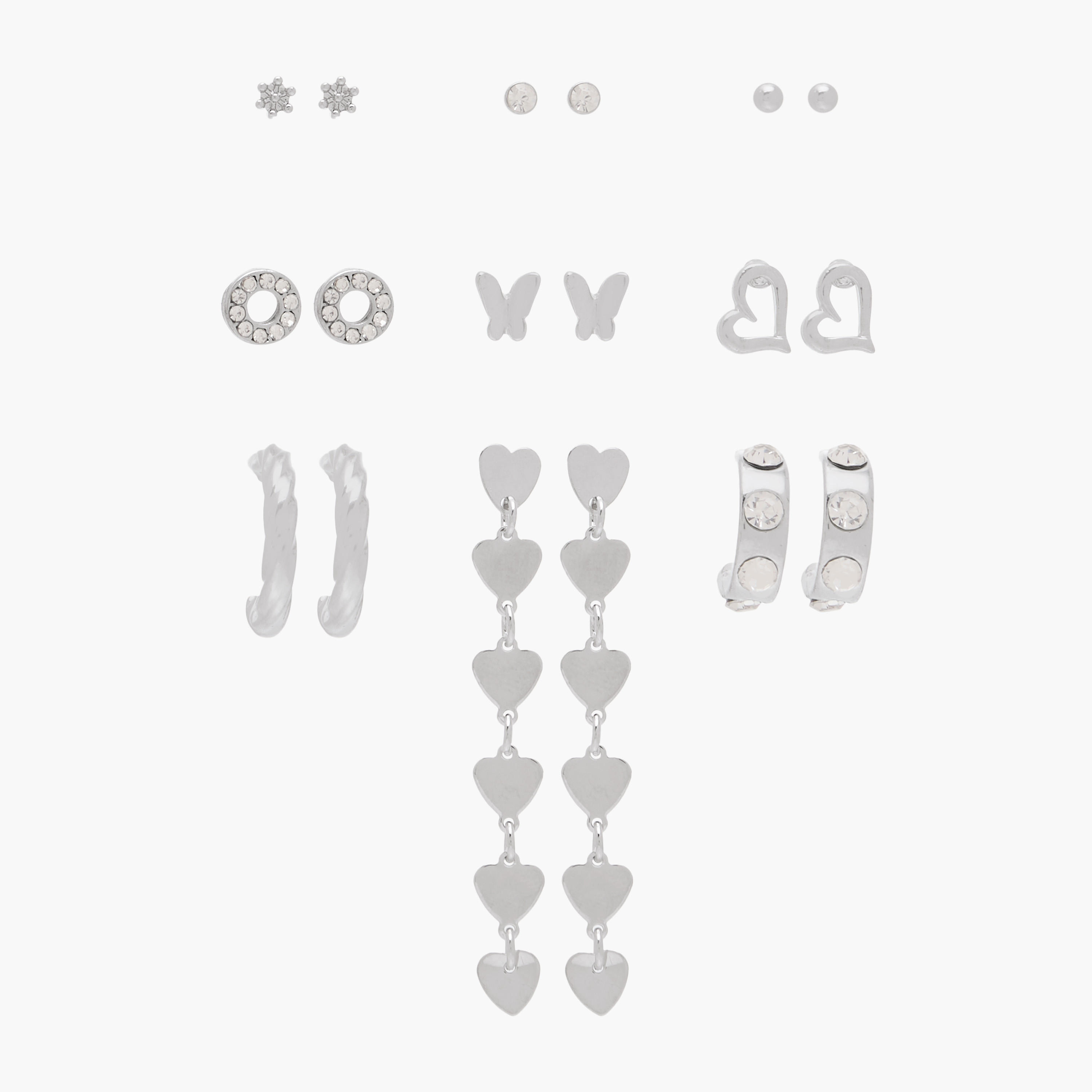 حلقان متنوعة بلون فضي وبمكبس إغلاق خلفي 6 أزواج-women-watchesandjewellery-jewellery-earrings-image-1