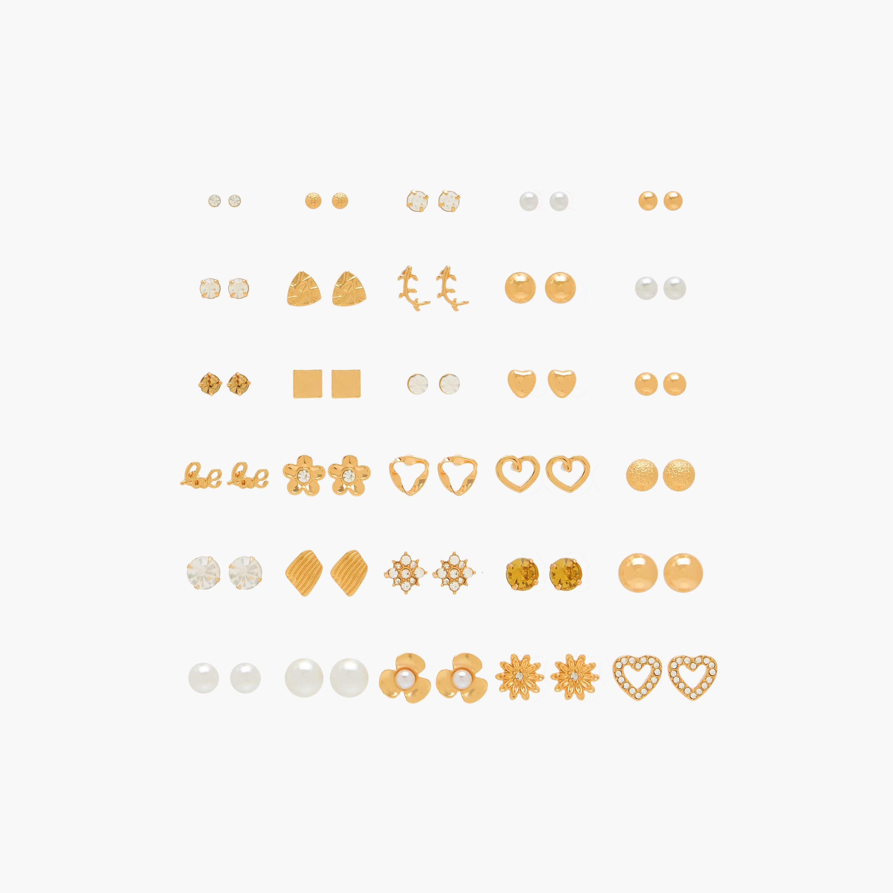 Pack of 30 Gold Tone Stud Earrings with Pushback Closure-women-watchesandjewellery-jewellery-earrings-image-1