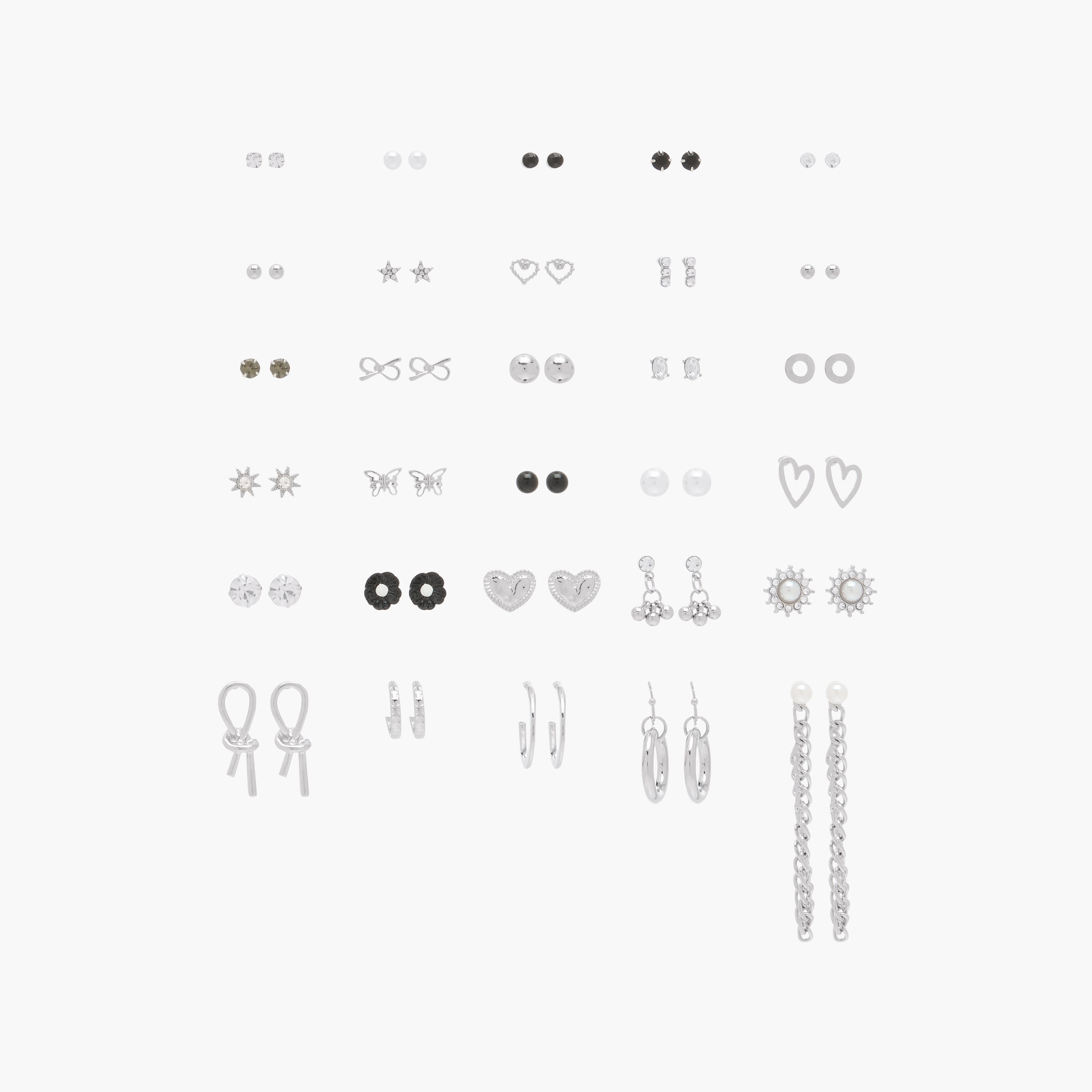 حلقان بلون فضي بمكبس إغلاق خلفي - عبوة من  30 زوج-women-watchesandjewellery-jewellery-earrings-image-1