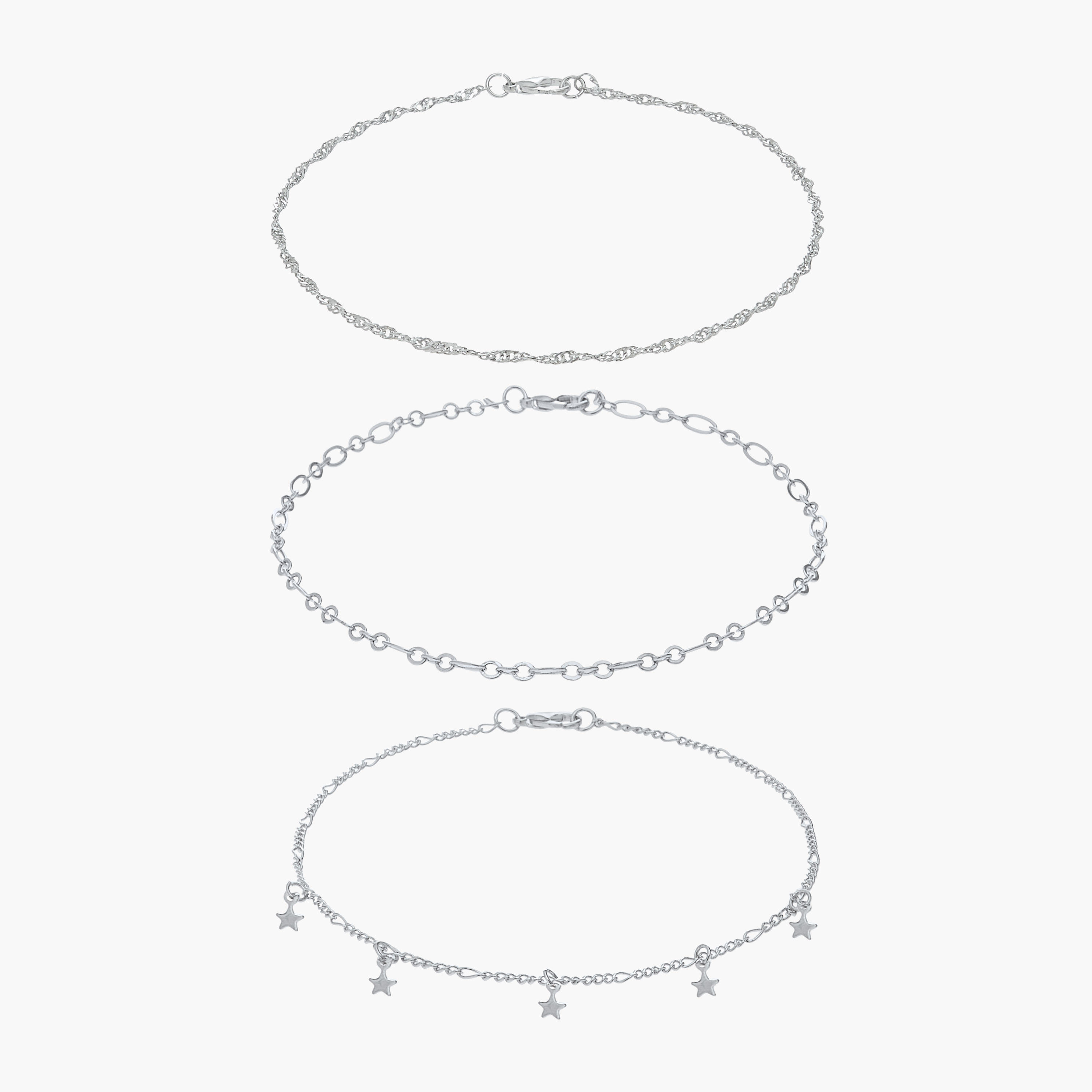 Pack of 5 Silver Tone Assorted Anklet-women-watchesandjewellery-jewellery-anklets-image-1