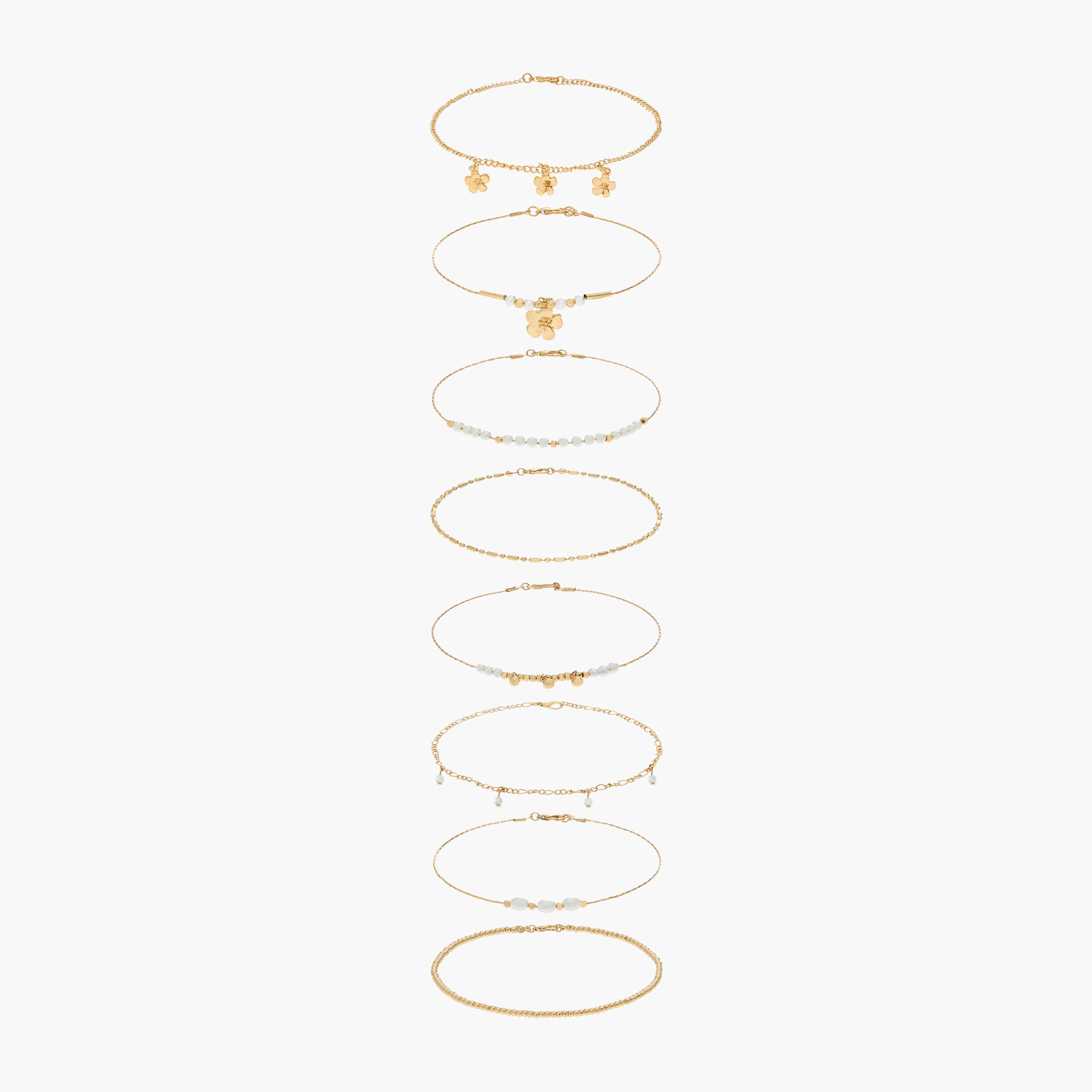 خلاخيل متنوعة بلون ذهبي - عبوة 5 قطع-women-watchesandjewellery-jewellery-anklets-image-1