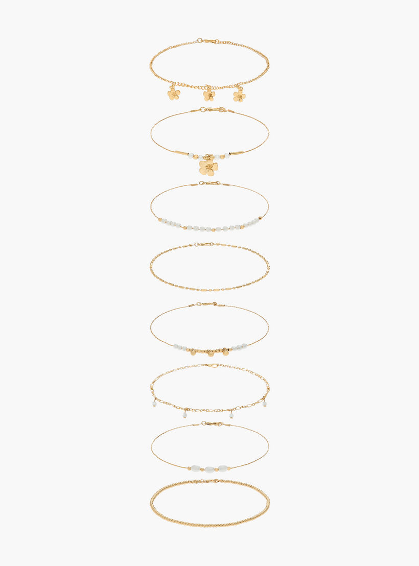 خلاخيل متنوعة بلون ذهبي - عبوة 5 قطع-women-watchesandjewellery-jewellery-anklets-image-1