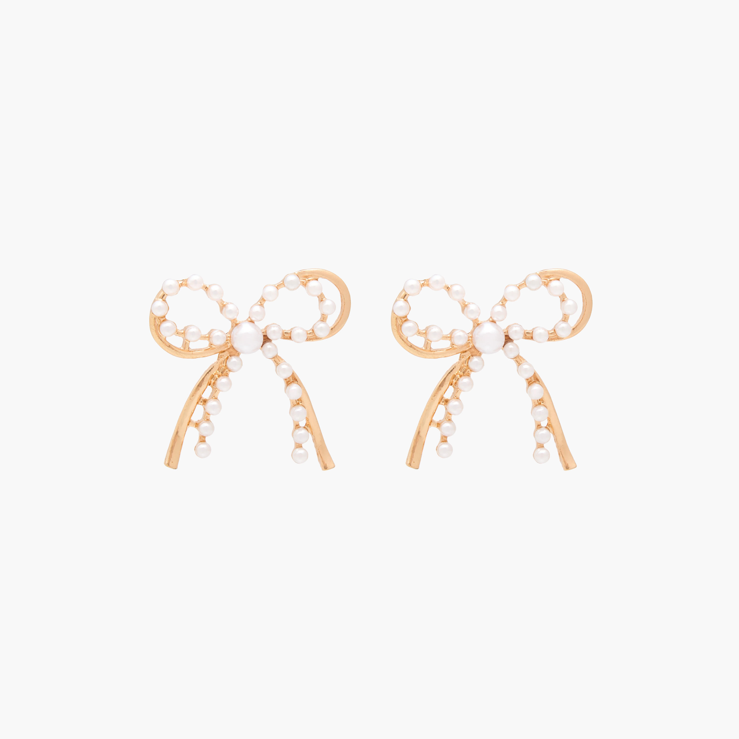 Gold Tone Pearl Embellished Bow Shape Earrings with Pushback Closure-women-watchesandjewellery-jewellery-earrings-image-1
