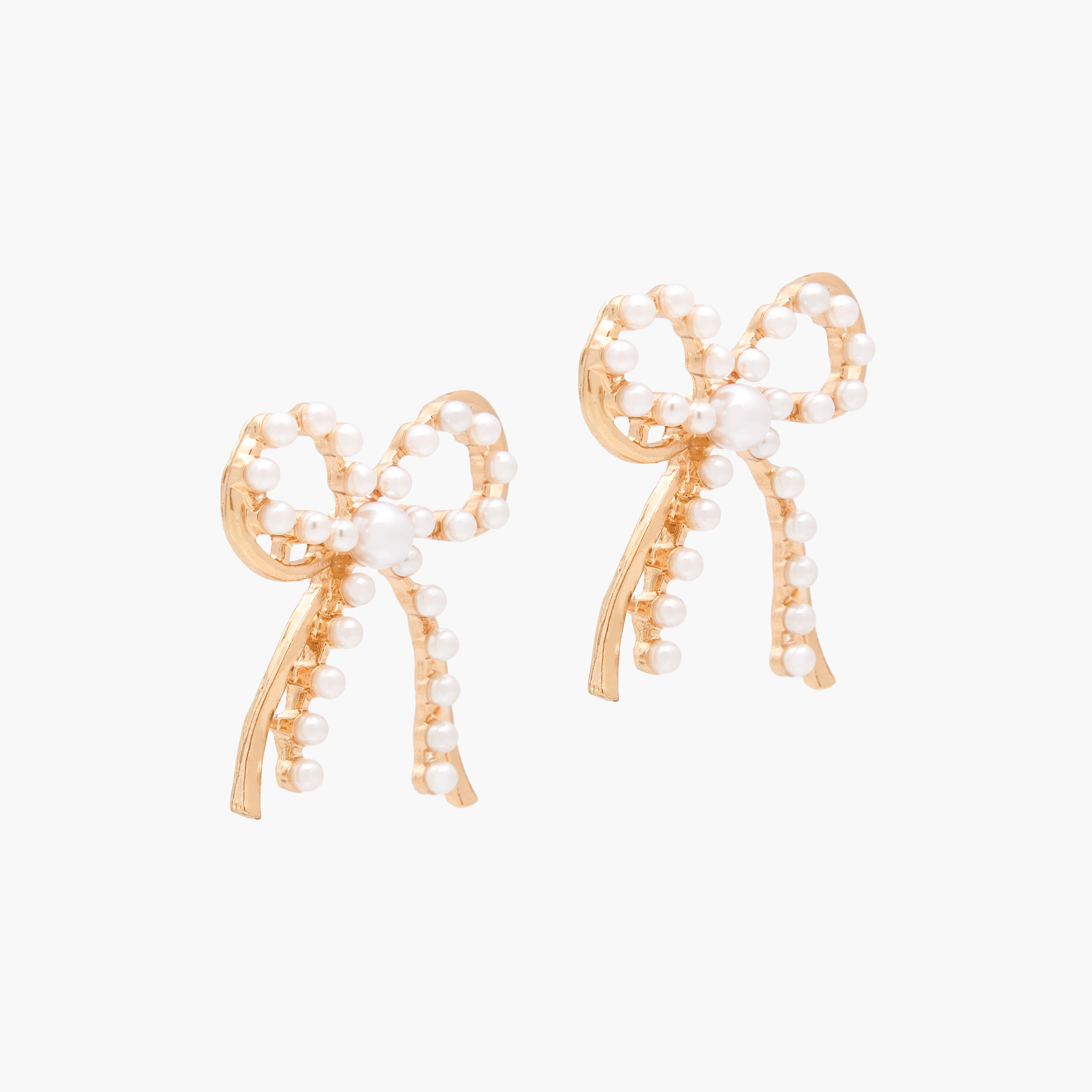 Gold Tone Pearl Embellished Bow Shape Earrings with Pushback Closure-women-watchesandjewellery-jewellery-earrings-image-2