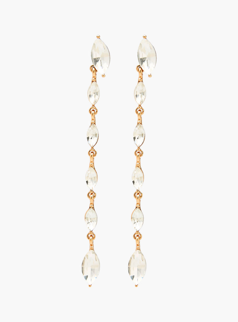 Gold Tone Embellished Dangling Earrings with Pushback Closure-women-watchesandjewellery-jewellery-earrings-image-1