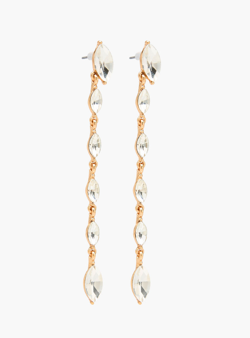 Gold Tone Embellished Dangling Earrings with Pushback Closure-women-watchesandjewellery-jewellery-earrings-image-2