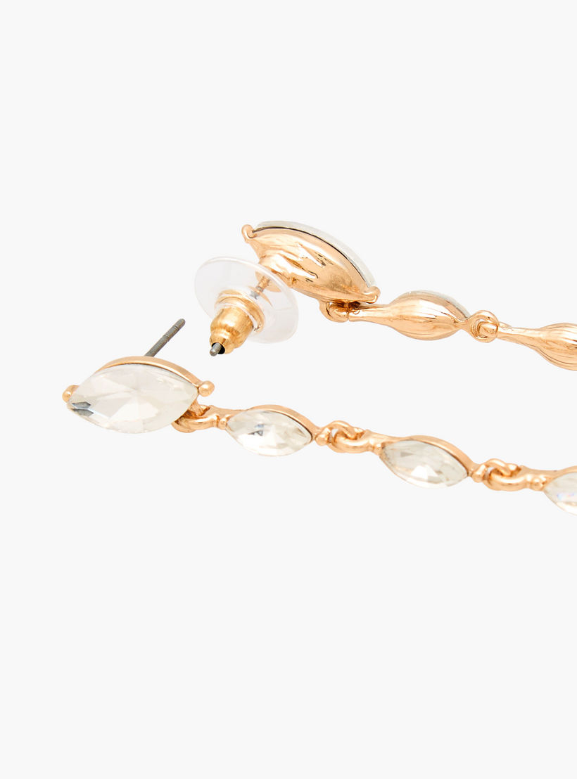 Gold Tone Embellished Dangling Earrings with Pushback Closure-women-watchesandjewellery-jewellery-earrings-image-4