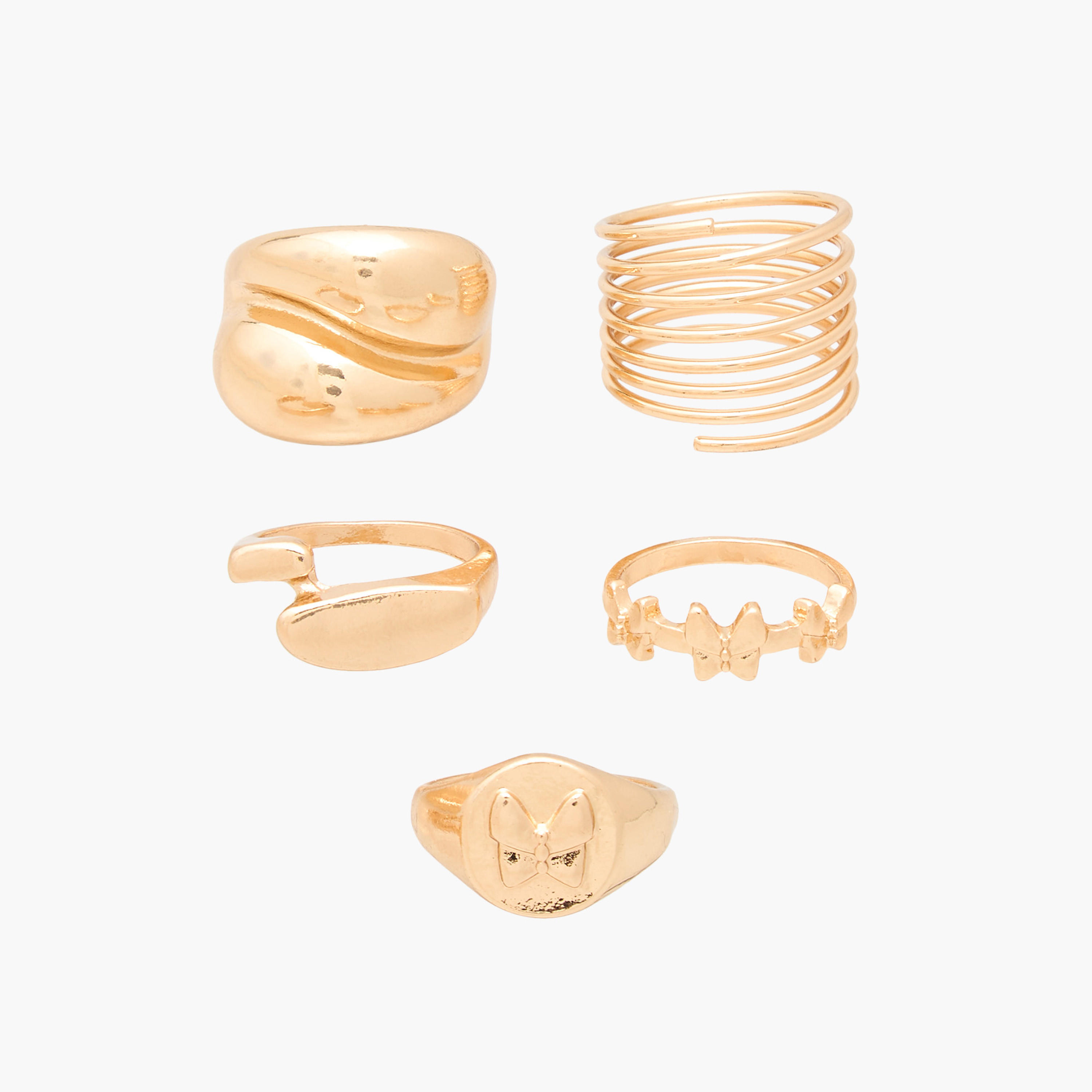 Textured Gold Tone Ring - Set of 5-women-watchesandjewellery-jewellery-rings-image-1