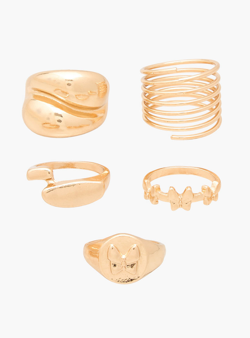 Textured Gold Tone Ring - Set of 5-women-watchesandjewellery-jewellery-rings-image-1