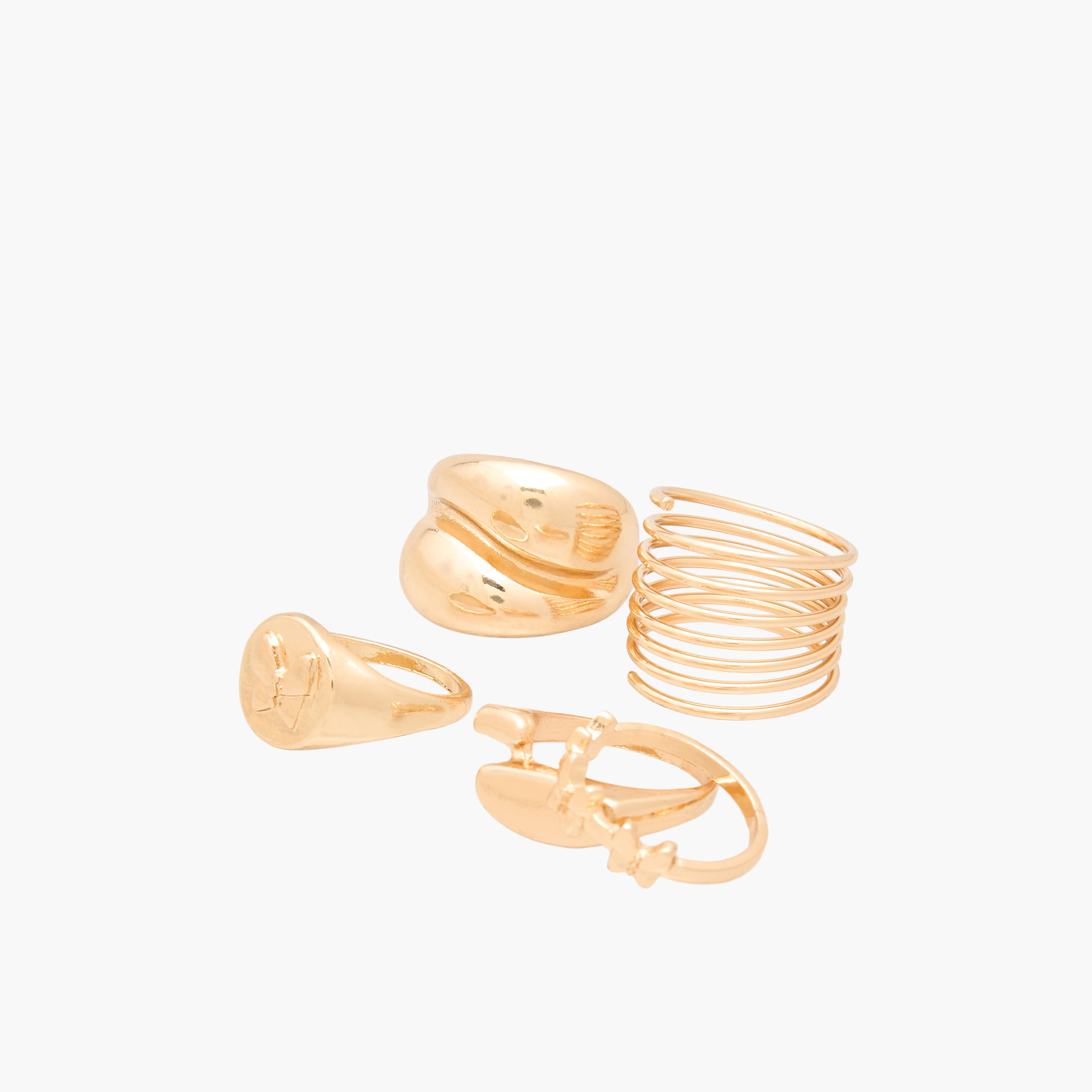 Textured Gold Tone Ring - Set of 5-women-watchesandjewellery-jewellery-rings-image-2