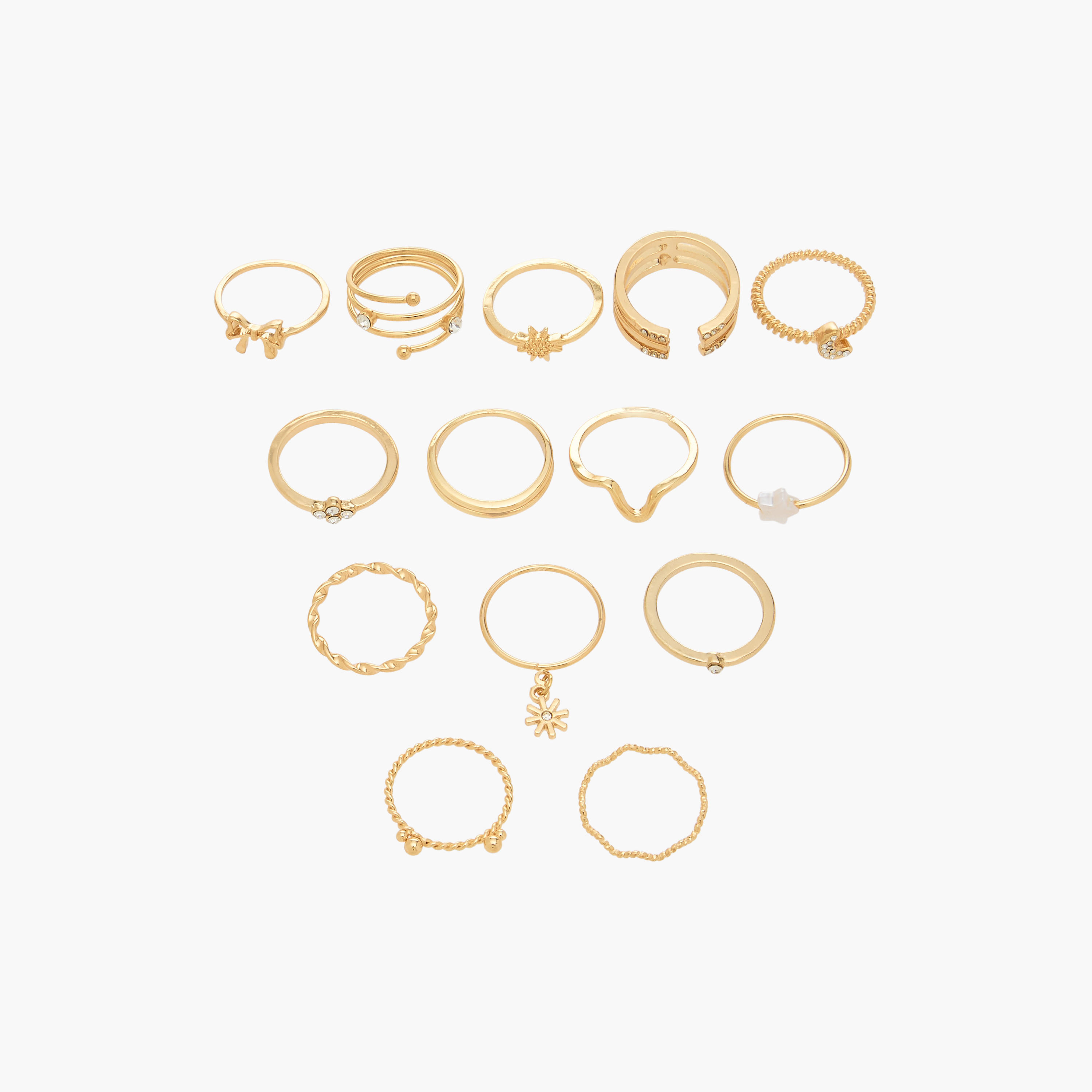 Textured Gold Tone Ring - Set of 14-women-watchesandjewellery-jewellery-rings-image-1