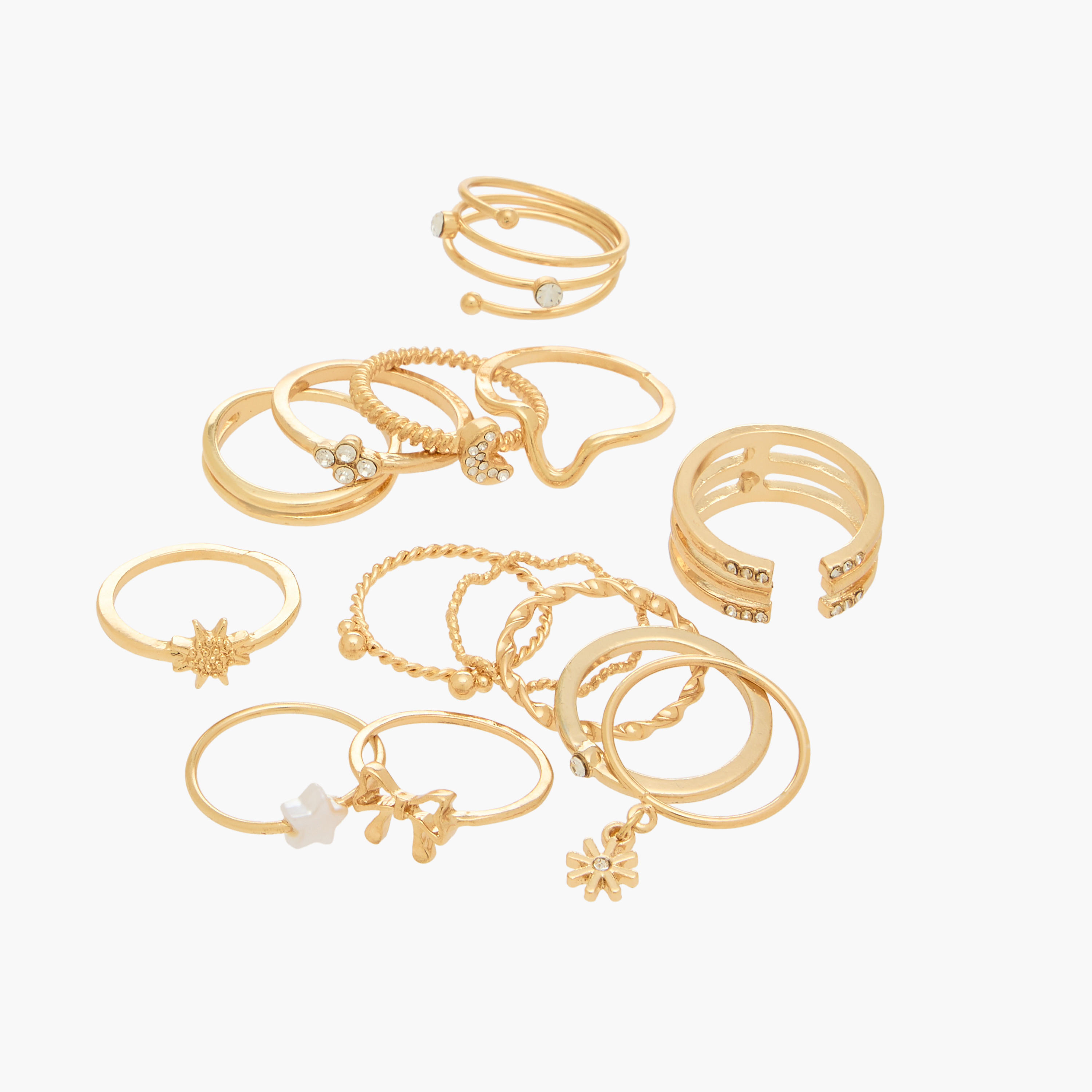 Textured Gold Tone Ring - Set of 14-women-watchesandjewellery-jewellery-rings-image-2