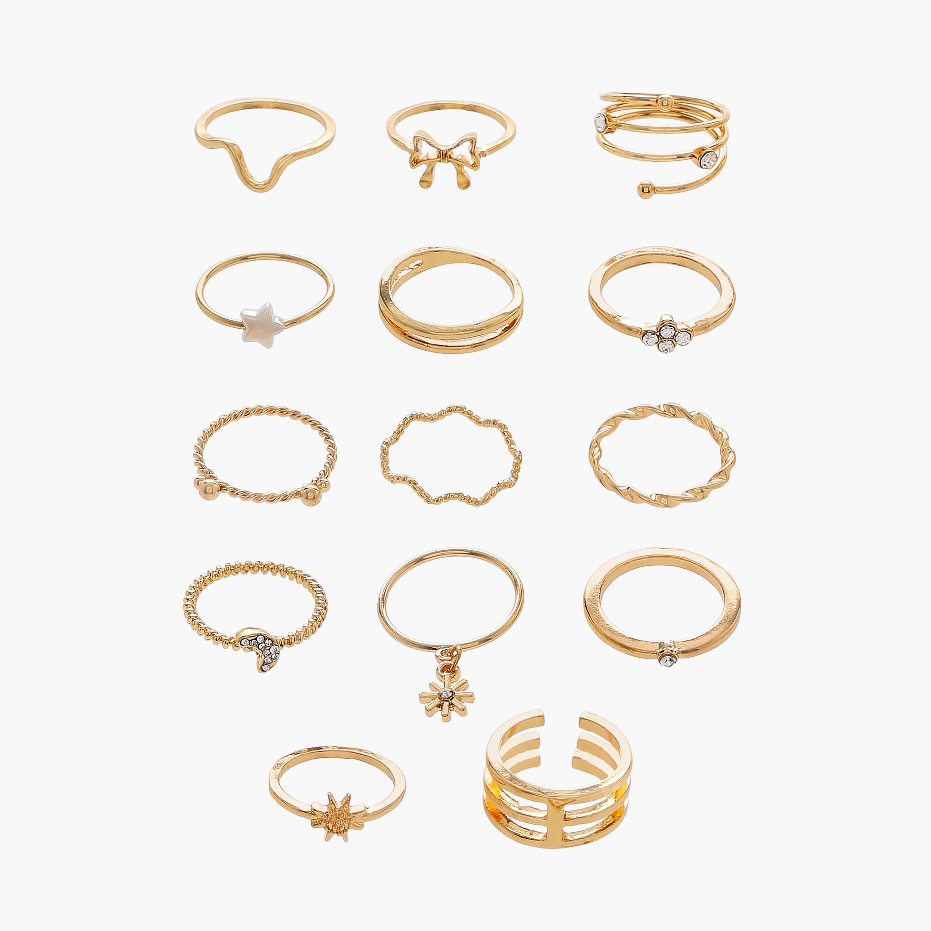 خواتم ميتاليك بتزيينات أحجار - طقم 14 قطعة-women-watchesandjewellery-jewellery-rings-image-1