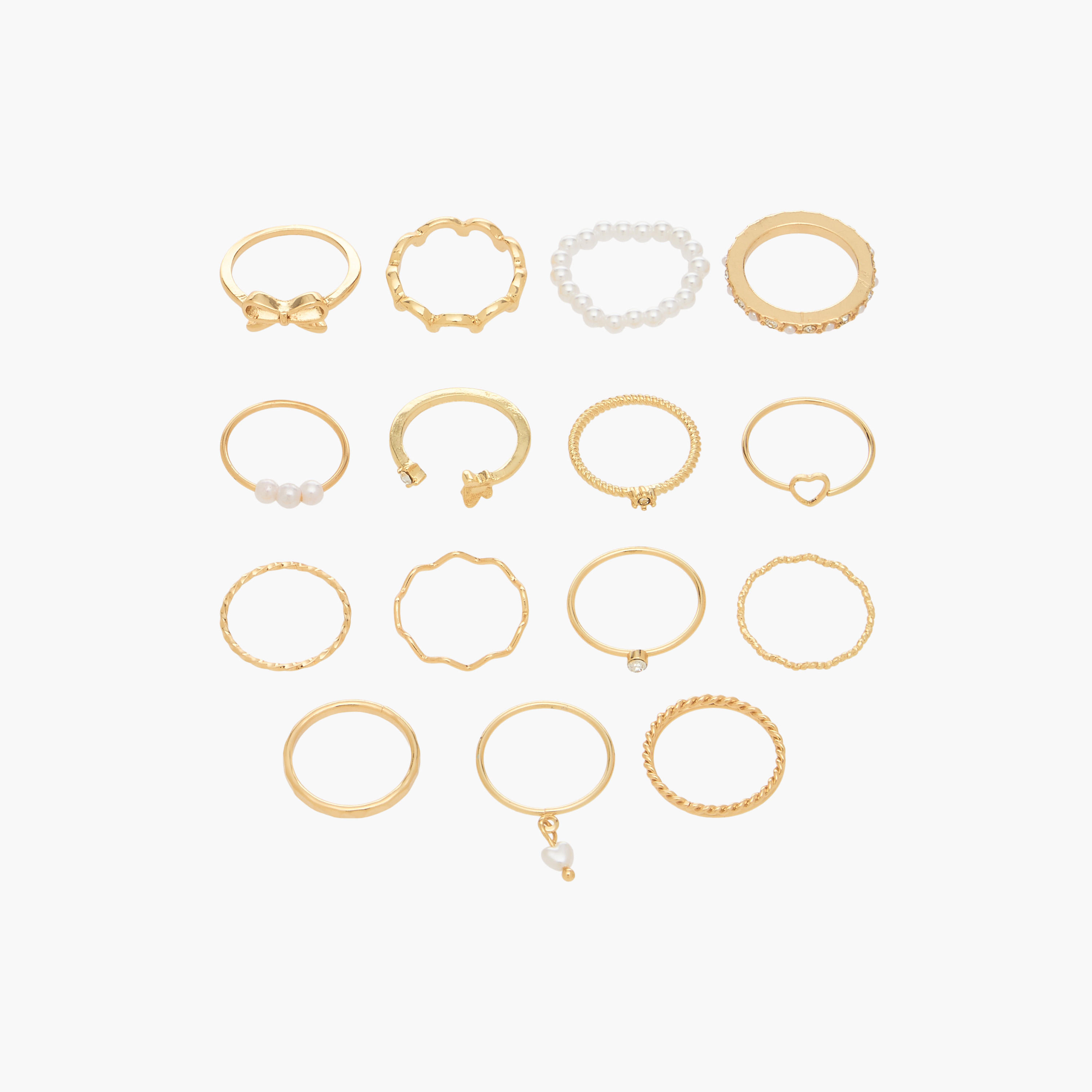 خواتم بارزة الملمس بلون ذهبي - طقم 15 قطعة-women-watchesandjewellery-jewellery-rings-image-1