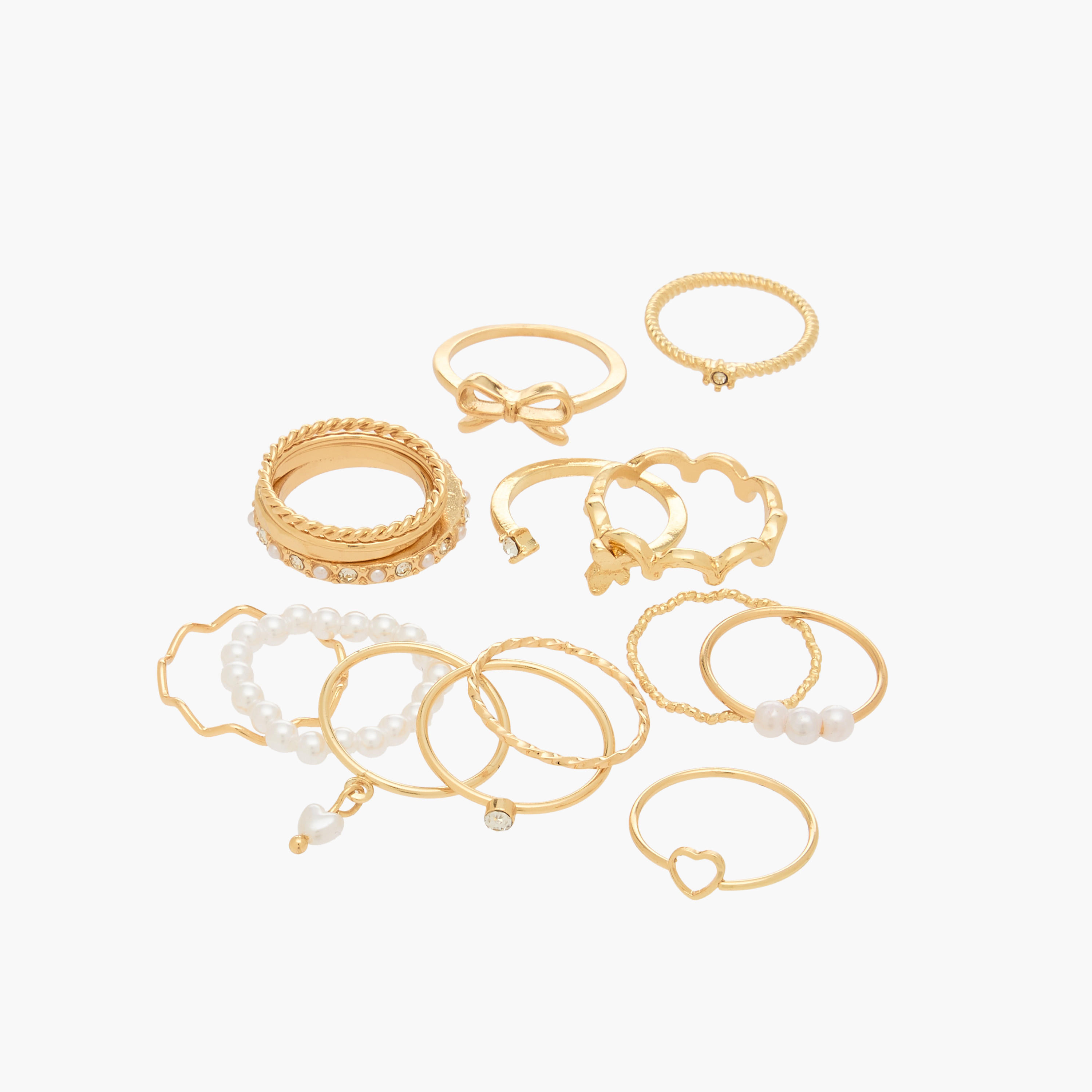 خواتم بارزة الملمس بلون ذهبي - طقم 15 قطعة-women-watchesandjewellery-jewellery-rings-image-2