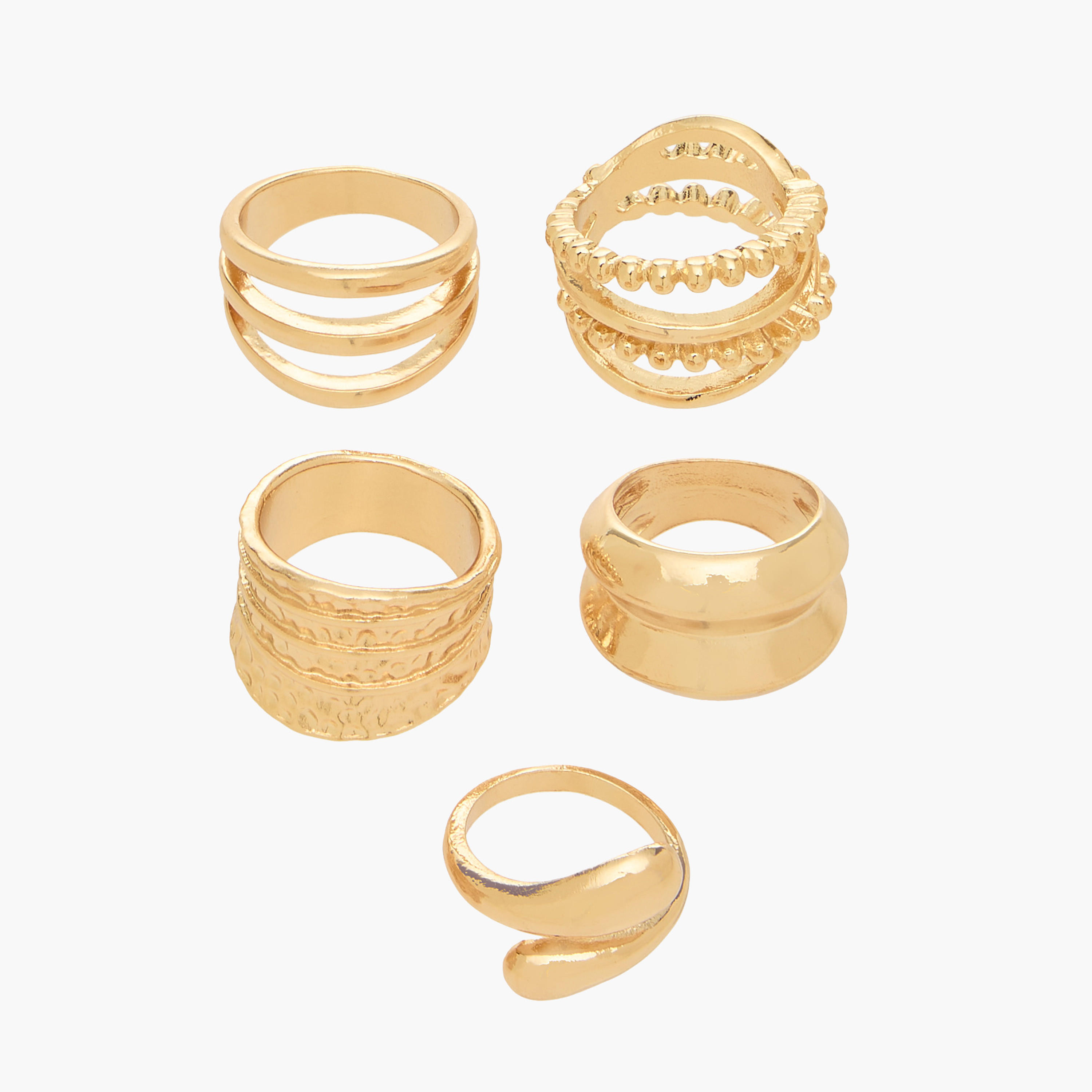 Textured Gold Tone Ring - Set of 5-women-watchesandjewellery-jewellery-rings-image-1