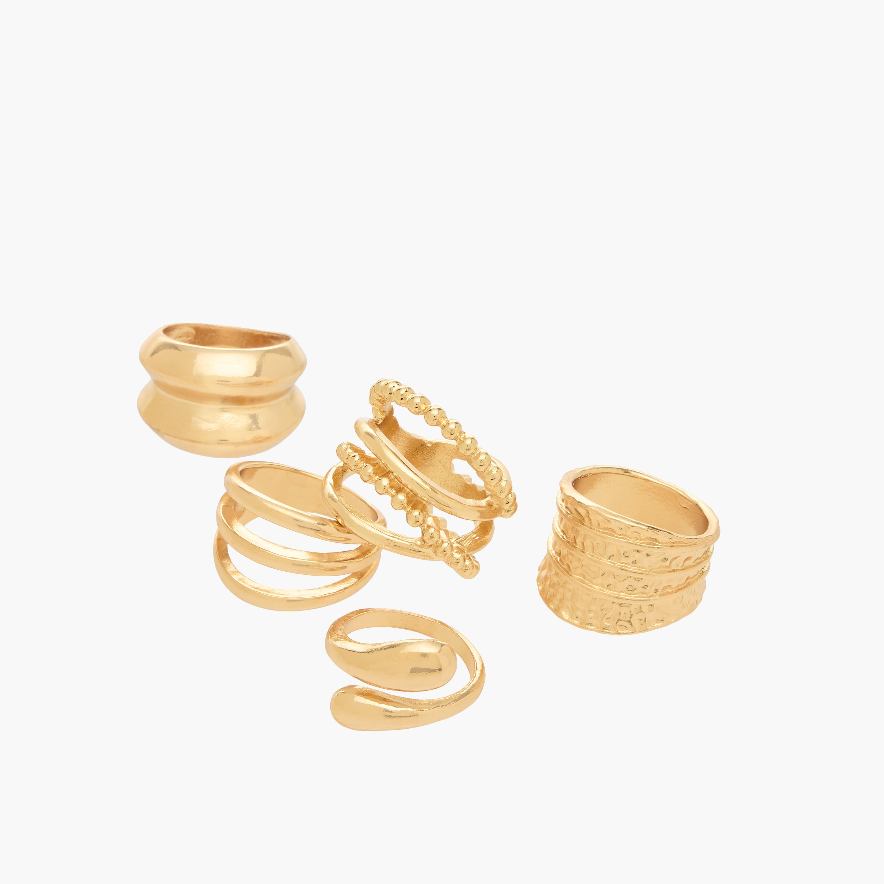 Textured Gold Tone Ring - Set of 5-women-watchesandjewellery-jewellery-rings-image-2
