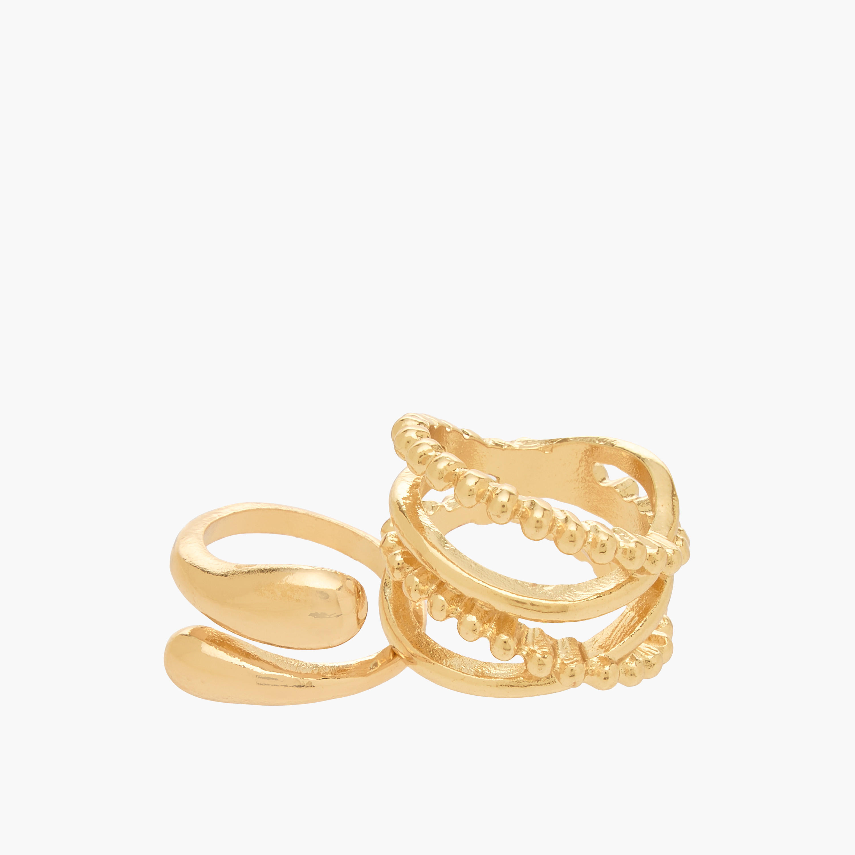 Textured Gold Tone Ring - Set of 5-women-watchesandjewellery-jewellery-rings-image-3