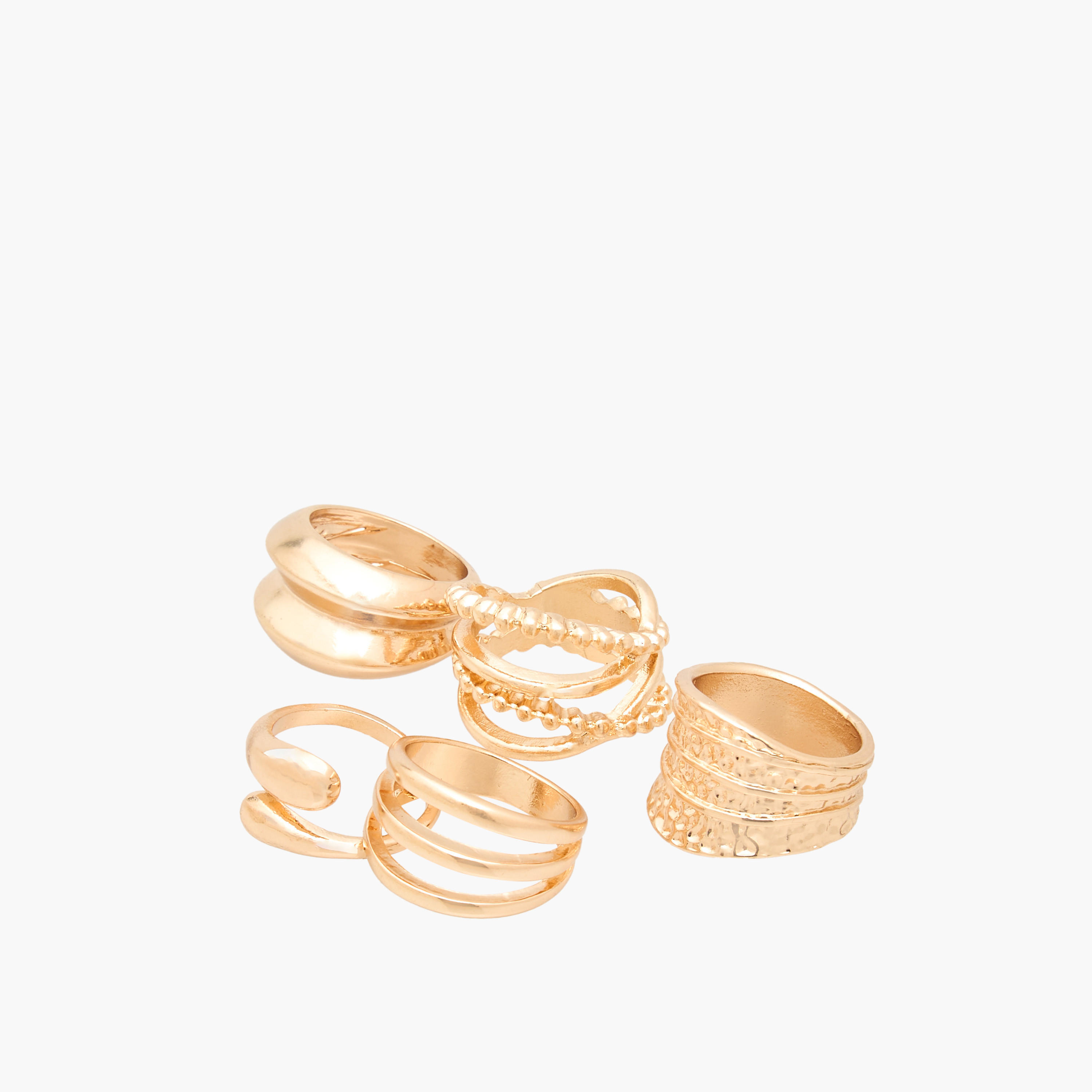 Textured Gold Tone Ring - Set of 5-women-watchesandjewellery-jewellery-rings-image-2