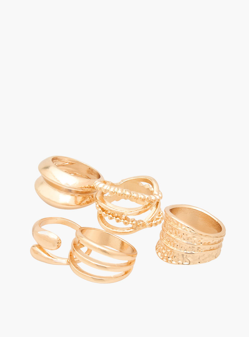 Textured Gold Tone Ring - Set of 5-women-watchesandjewellery-jewellery-rings-image-2