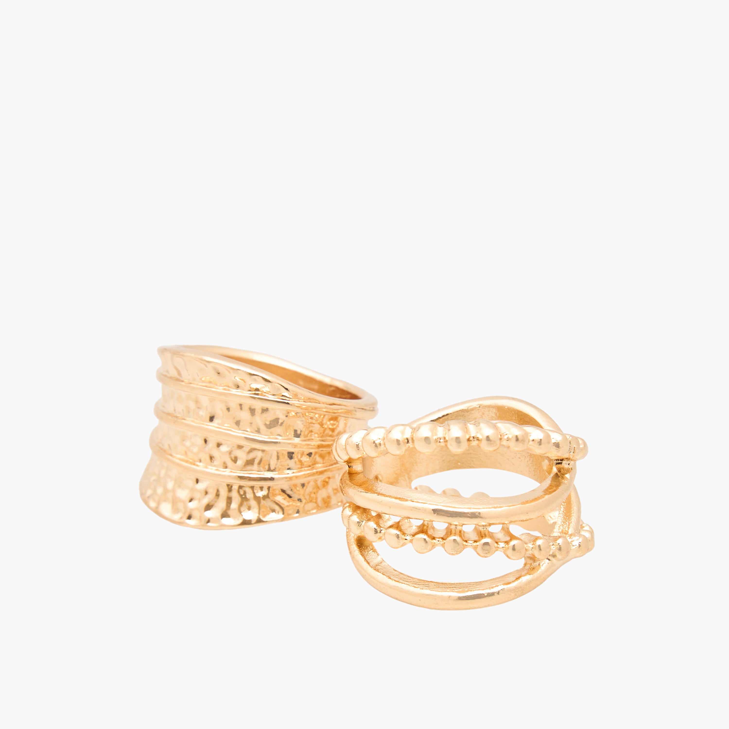Textured Gold Tone Ring - Set of 5-women-watchesandjewellery-jewellery-rings-image-3