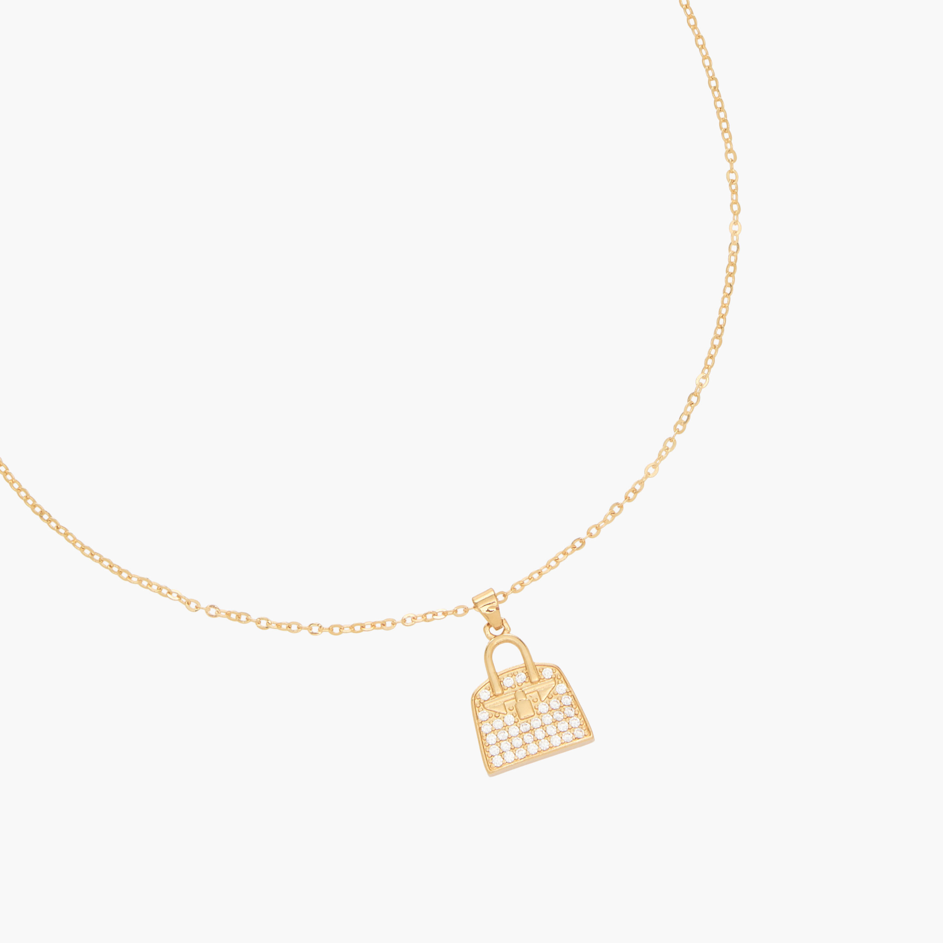 Gold Tone Cubic Zirconia Necklace with Bag Pendant-women-watchesandjewellery-jewellery-necklacesandpendants-image-2