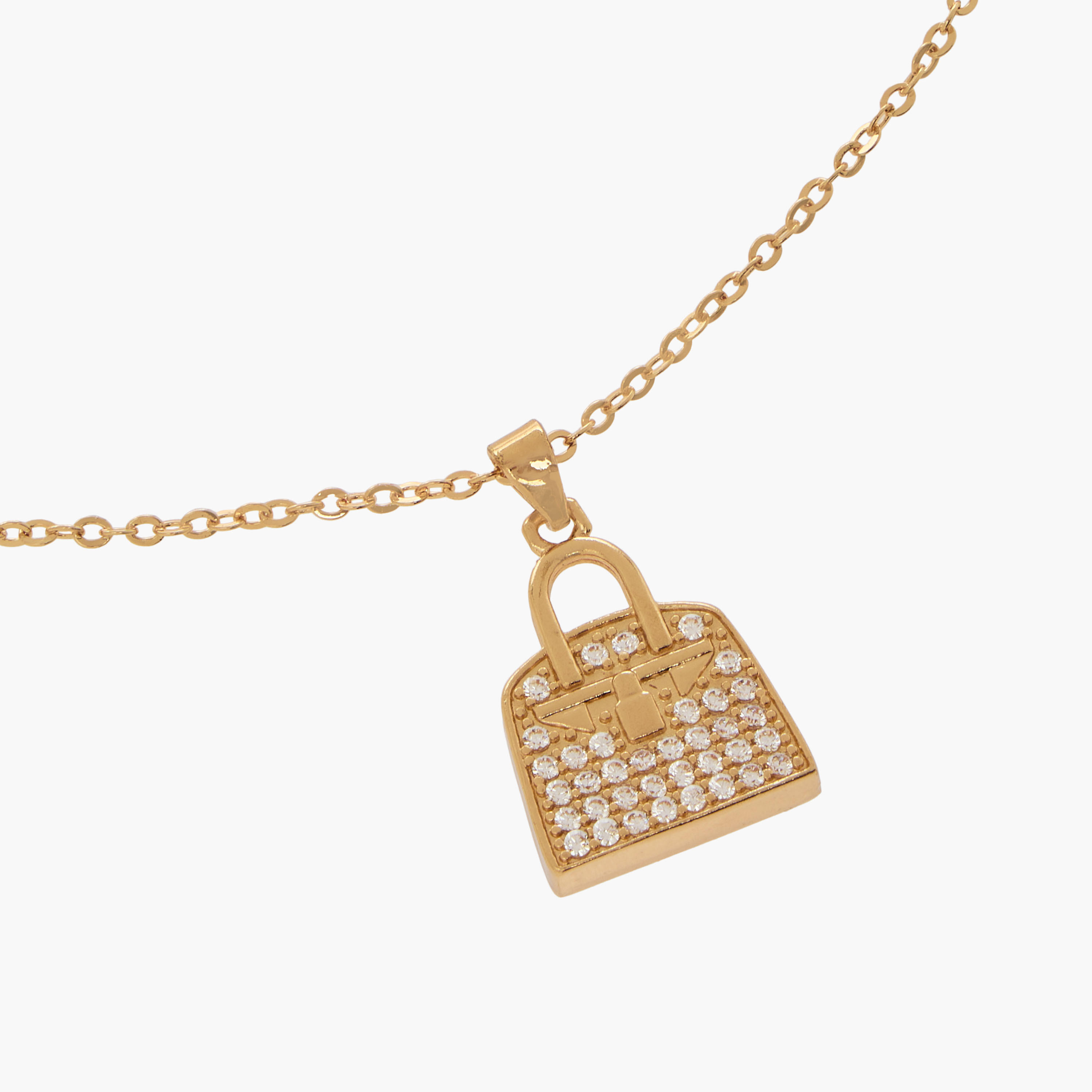 Gold Tone Cubic Zirconia Necklace with Bag Pendant-women-watchesandjewellery-jewellery-necklacesandpendants-image-4