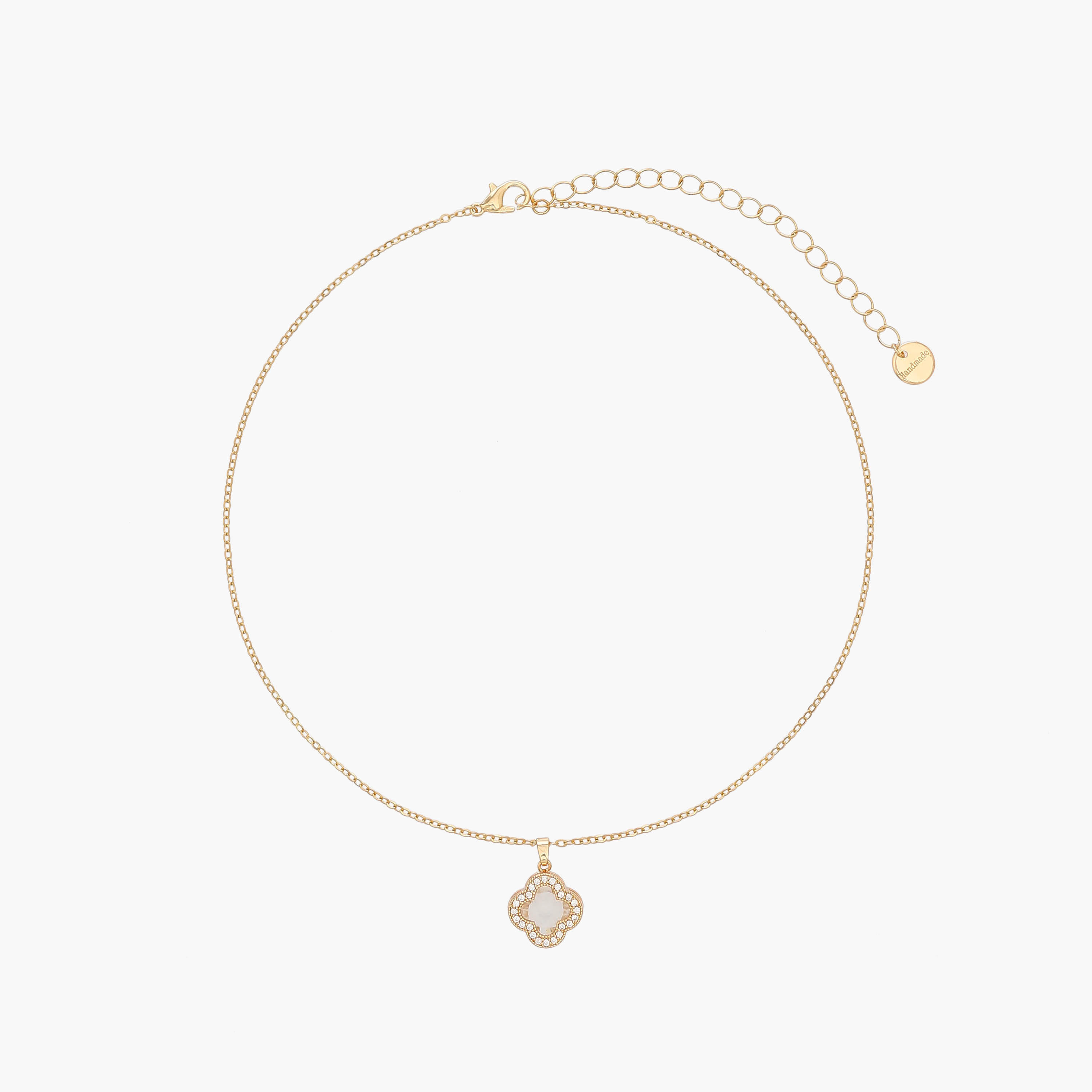Metal Stone Embellished Clover Pendant Necklace-women-watchesandjewellery-jewellery-necklacesandpendants-image-1